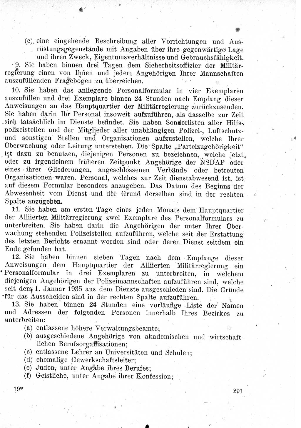 Das Recht der Besatzungsmacht (Deutschland), Proklamationen, Deklerationen, Verordnungen, Gesetze und Bekanntmachungen 1947, Seite 291 (R. Bes. Dtl. 1947, S. 291)