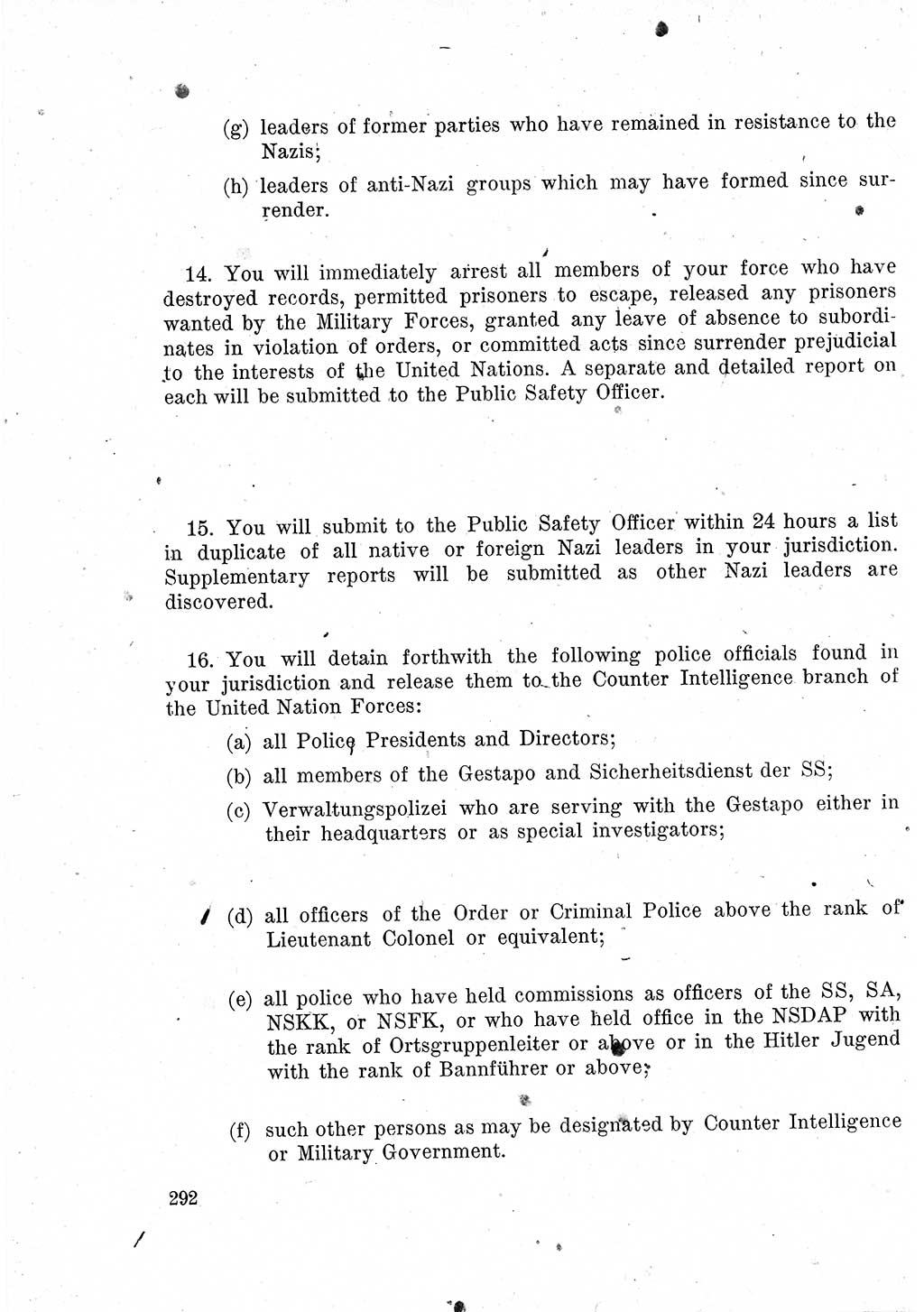 Das Recht der Besatzungsmacht (Deutschland), Proklamationen, Deklerationen, Verordnungen, Gesetze und Bekanntmachungen 1947, Seite 292 (R. Bes. Dtl. 1947, S. 292)