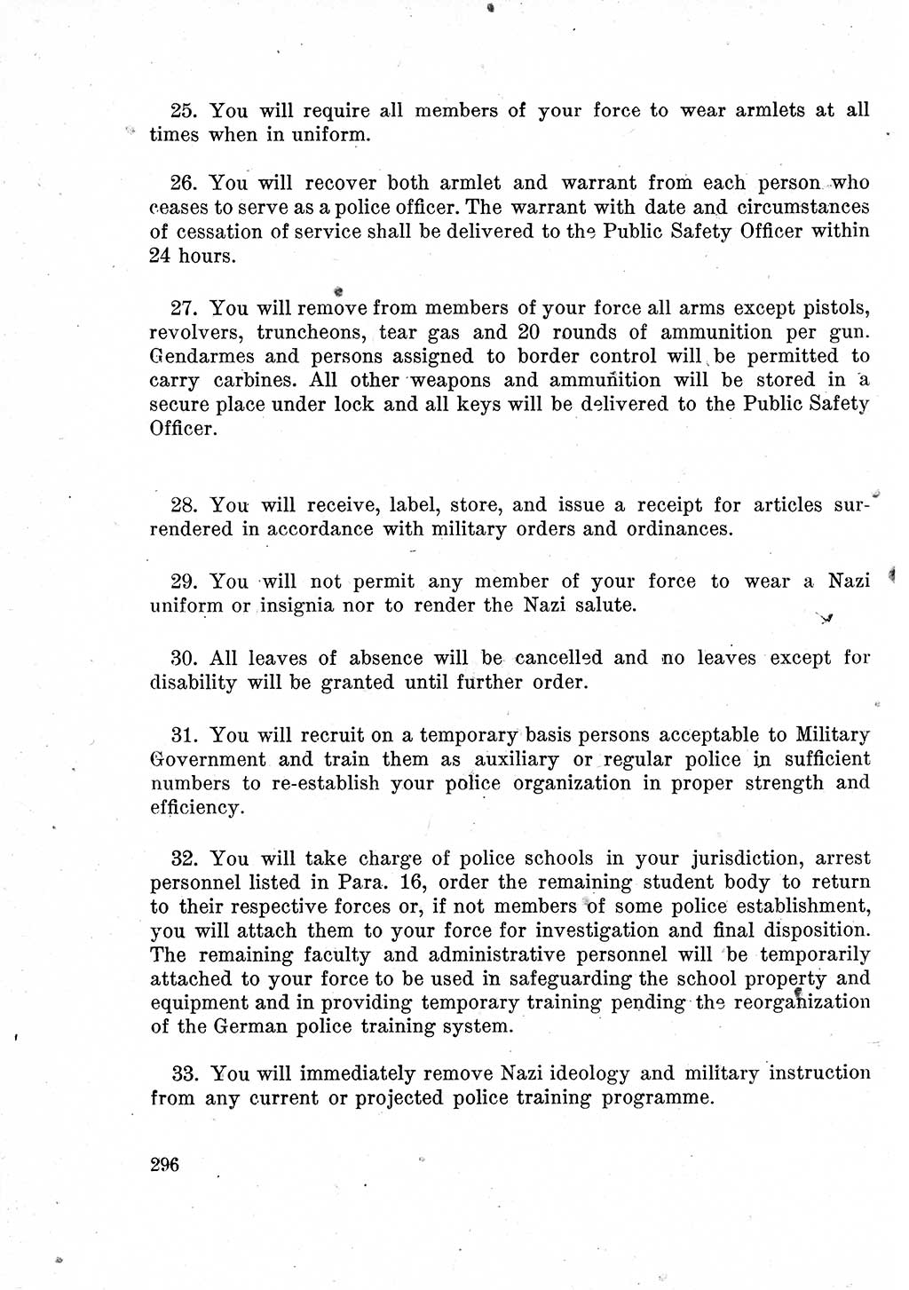 Das Recht der Besatzungsmacht (Deutschland), Proklamationen, Deklerationen, Verordnungen, Gesetze und Bekanntmachungen 1947, Seite 296 (R. Bes. Dtl. 1947, S. 296)