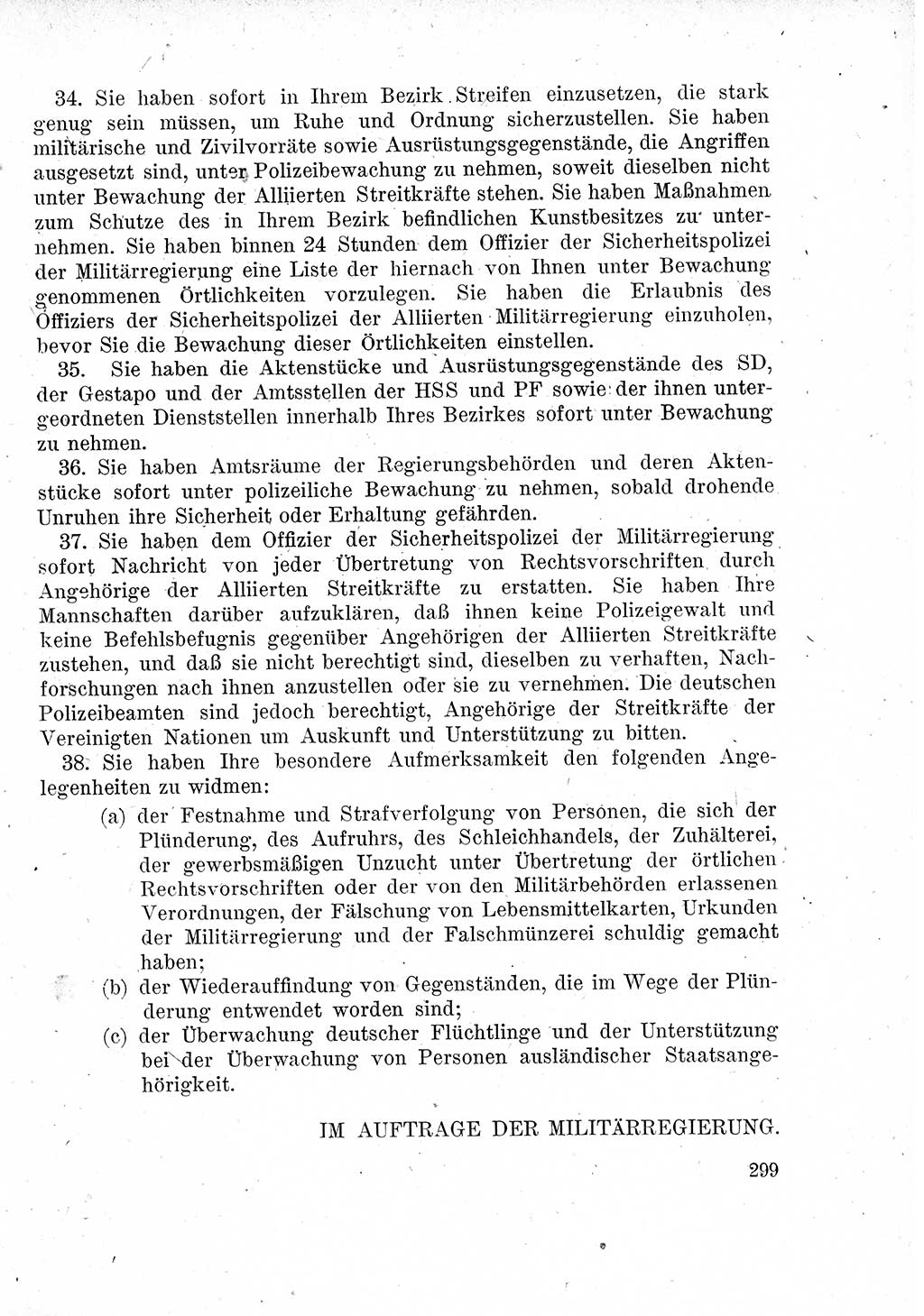 Das Recht der Besatzungsmacht (Deutschland), Proklamationen, Deklerationen, Verordnungen, Gesetze und Bekanntmachungen 1947, Seite 299 (R. Bes. Dtl. 1947, S. 299)