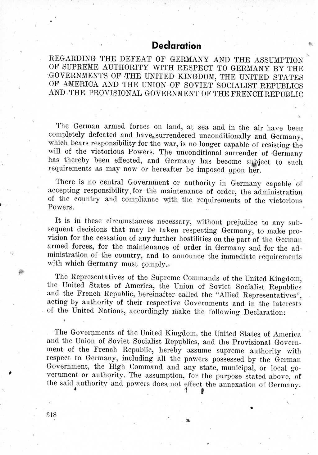 Das Recht der Besatzungsmacht (Deutschland), Proklamationen, Deklerationen, Verordnungen, Gesetze und Bekanntmachungen 1947, Seite 318 (R. Bes. Dtl. 1947, S. 318)