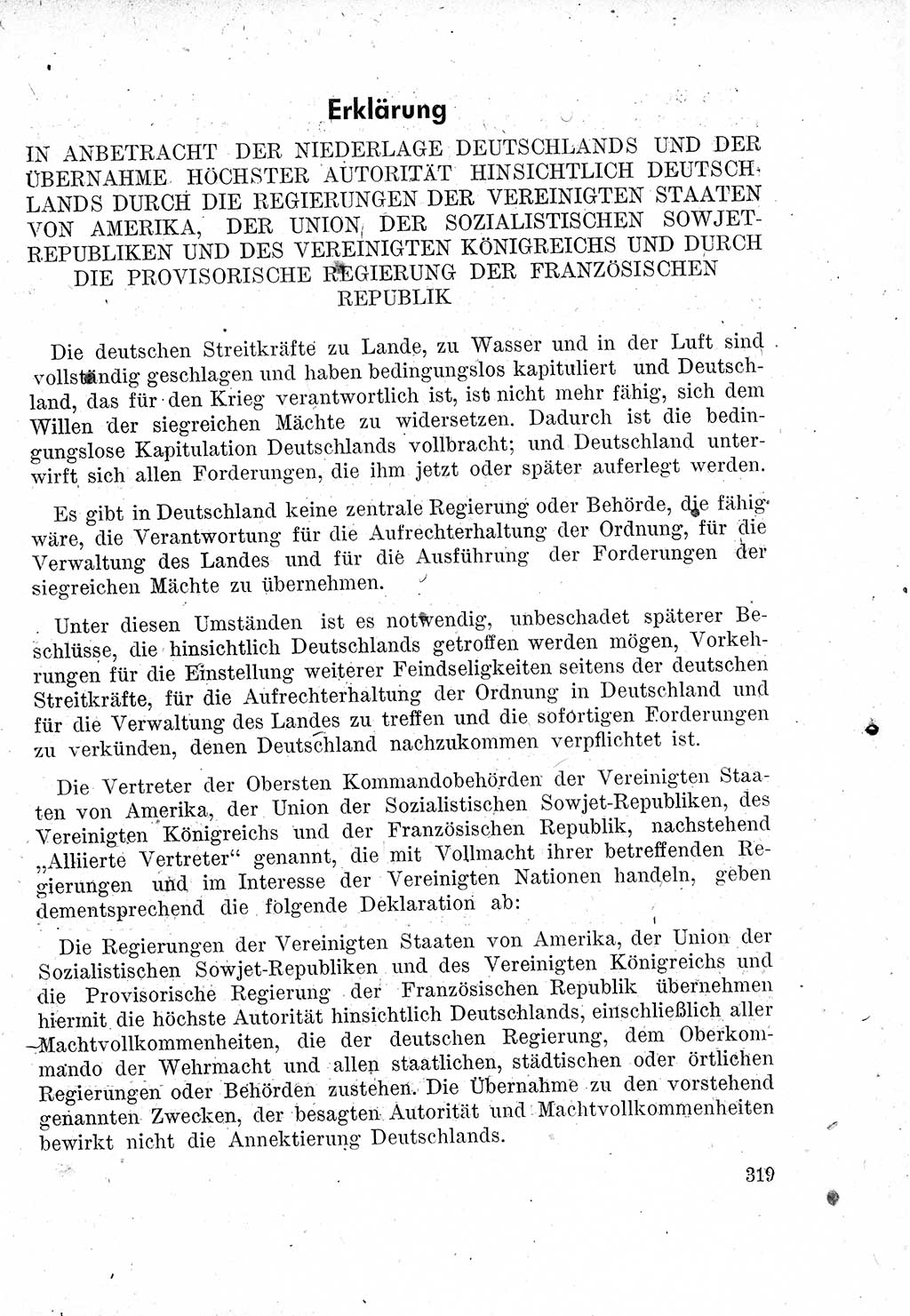 Das Recht der Besatzungsmacht (Deutschland), Proklamationen, Deklerationen, Verordnungen, Gesetze und Bekanntmachungen 1947, Seite 319 (R. Bes. Dtl. 1947, S. 319)