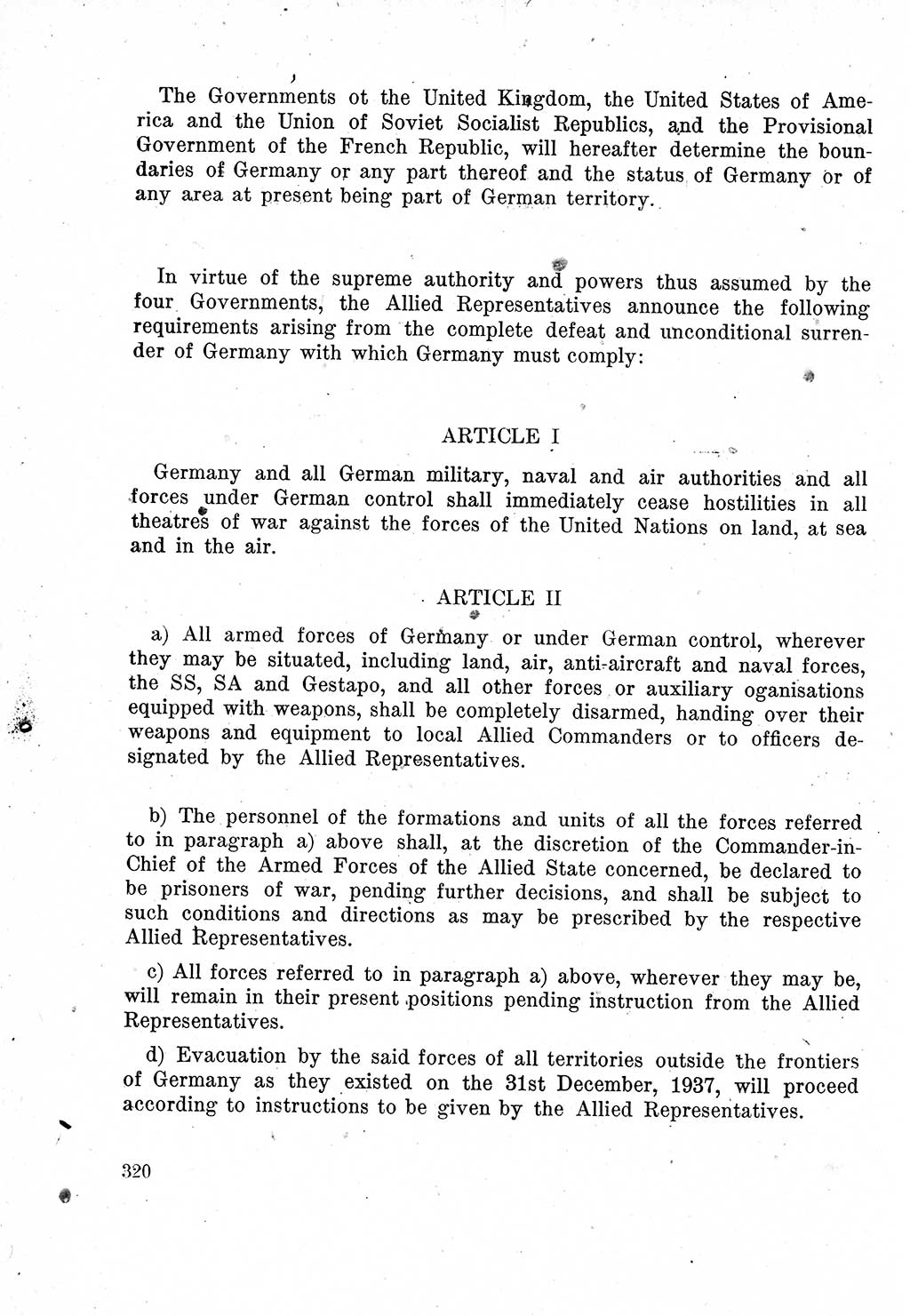 Das Recht der Besatzungsmacht (Deutschland), Proklamationen, Deklerationen, Verordnungen, Gesetze und Bekanntmachungen 1947, Seite 320 (R. Bes. Dtl. 1947, S. 320)