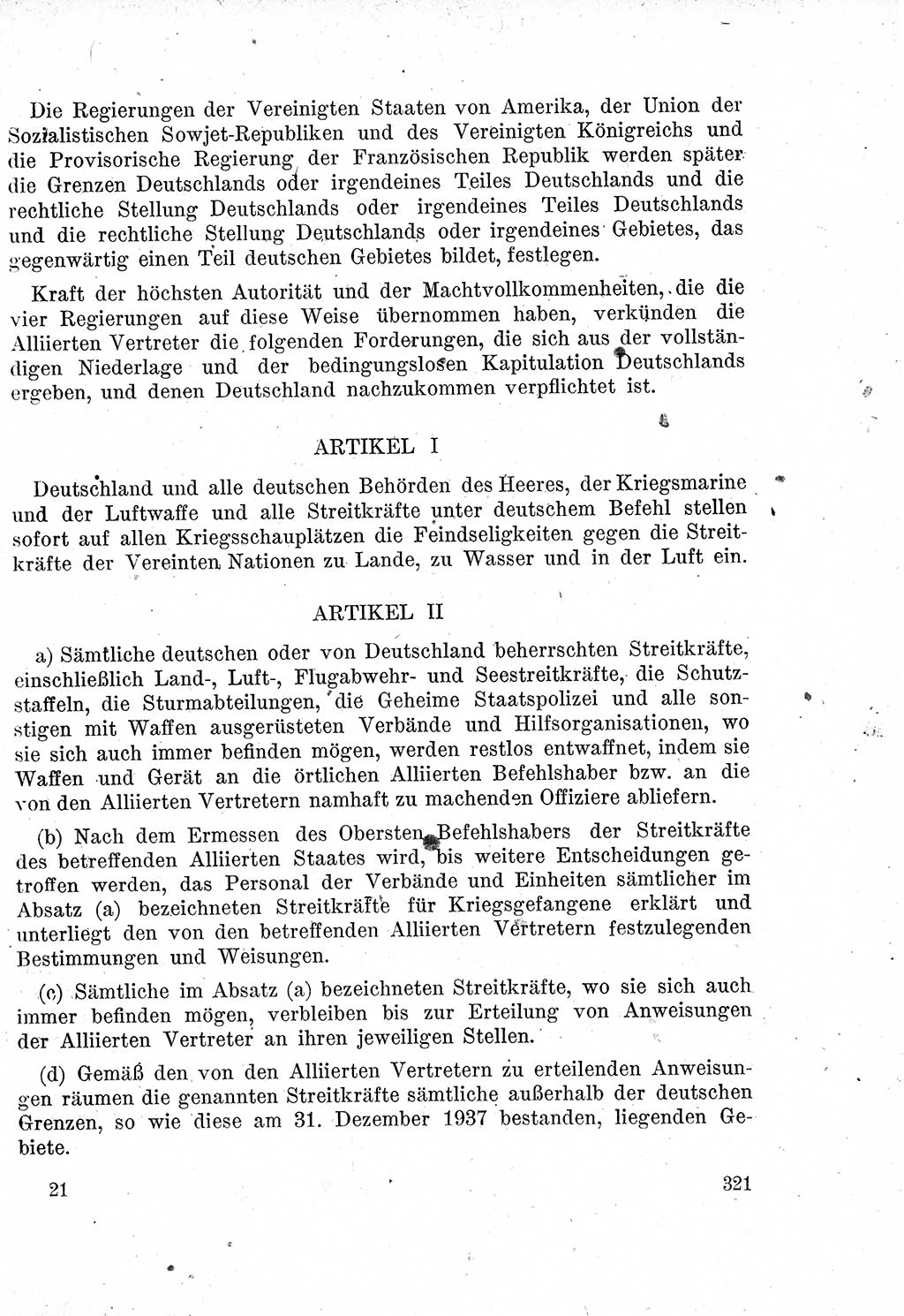 Das Recht der Besatzungsmacht (Deutschland), Proklamationen, Deklerationen, Verordnungen, Gesetze und Bekanntmachungen 1947, Seite 321 (R. Bes. Dtl. 1947, S. 321)