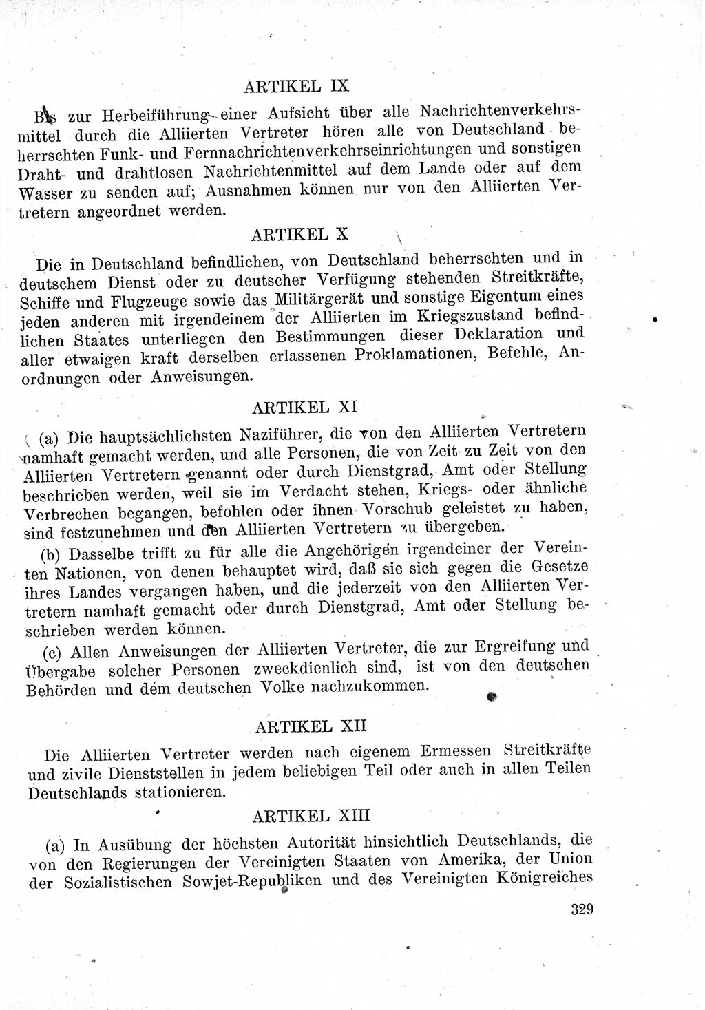 Das Recht der Besatzungsmacht (Deutschland), Proklamationen, Deklerationen, Verordnungen, Gesetze und Bekanntmachungen 1947, Seite 329 (R. Bes. Dtl. 1947, S. 329)