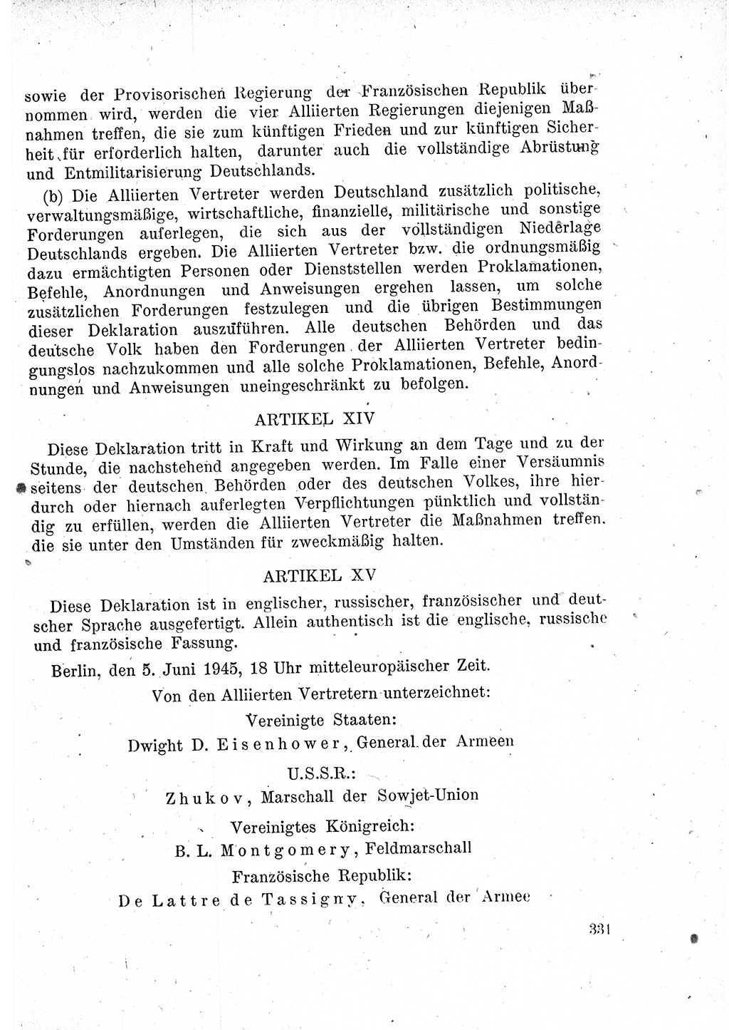 Das Recht der Besatzungsmacht (Deutschland), Proklamationen, Deklerationen, Verordnungen, Gesetze und Bekanntmachungen 1947, Seite 331 (R. Bes. Dtl. 1947, S. 331)