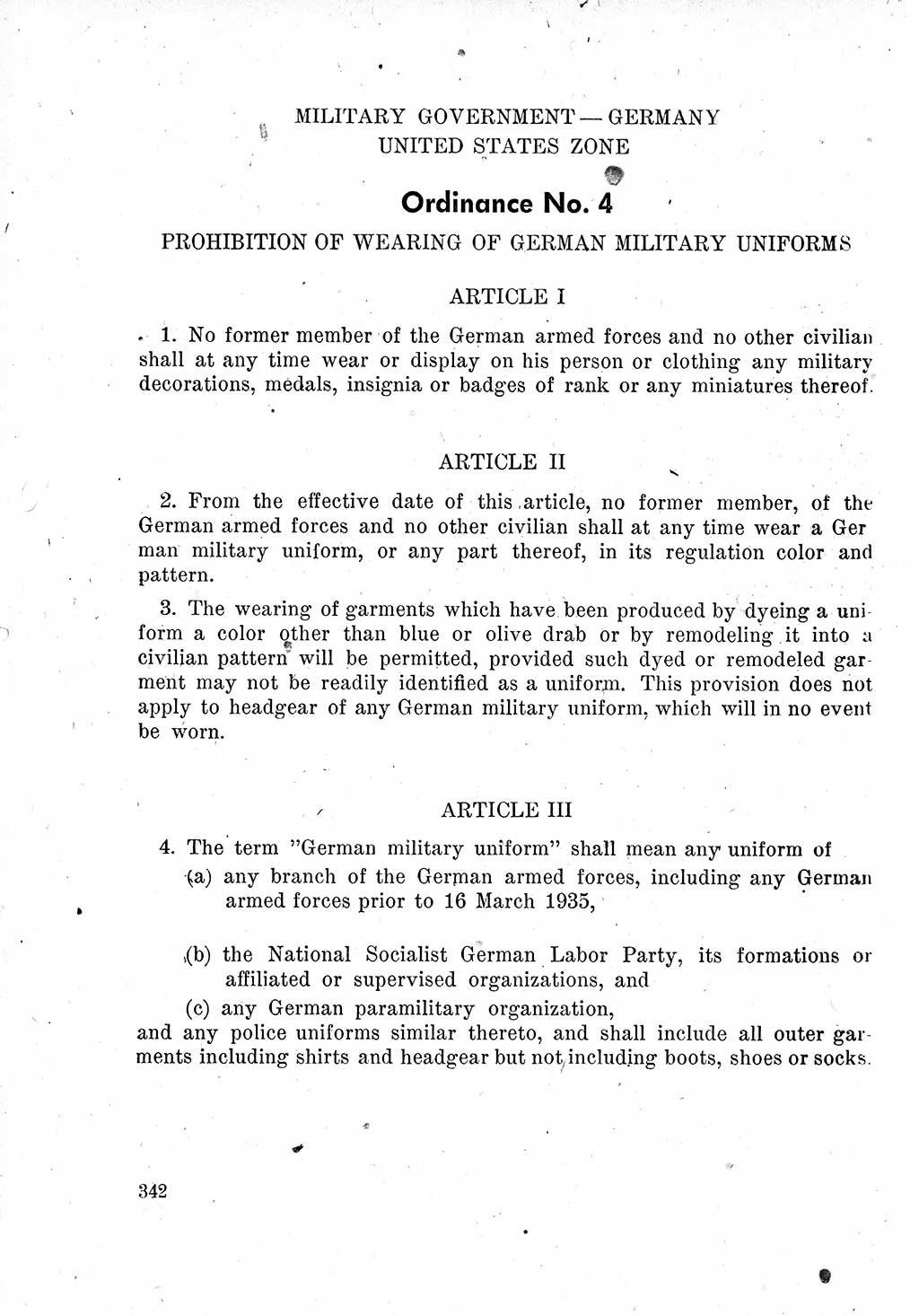 Das Recht der Besatzungsmacht (Deutschland), Proklamationen, Deklerationen, Verordnungen, Gesetze und Bekanntmachungen 1947, Seite 342 (R. Bes. Dtl. 1947, S. 342)