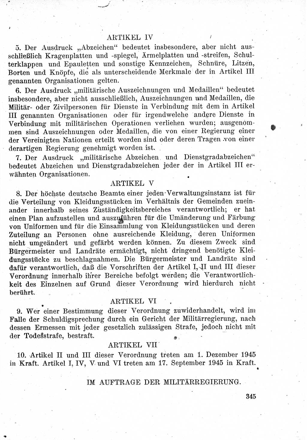 Das Recht der Besatzungsmacht (Deutschland), Proklamationen, Deklerationen, Verordnungen, Gesetze und Bekanntmachungen 1947, Seite 345 (R. Bes. Dtl. 1947, S. 345)