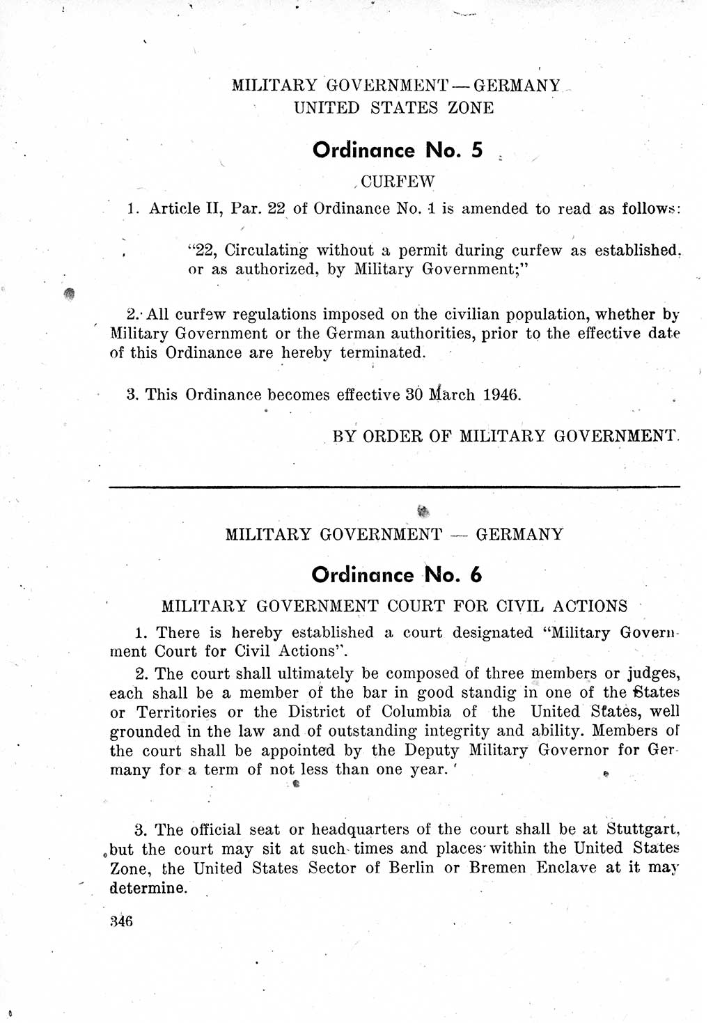 Das Recht der Besatzungsmacht (Deutschland), Proklamationen, Deklerationen, Verordnungen, Gesetze und Bekanntmachungen 1947, Seite 346 (R. Bes. Dtl. 1947, S. 346)