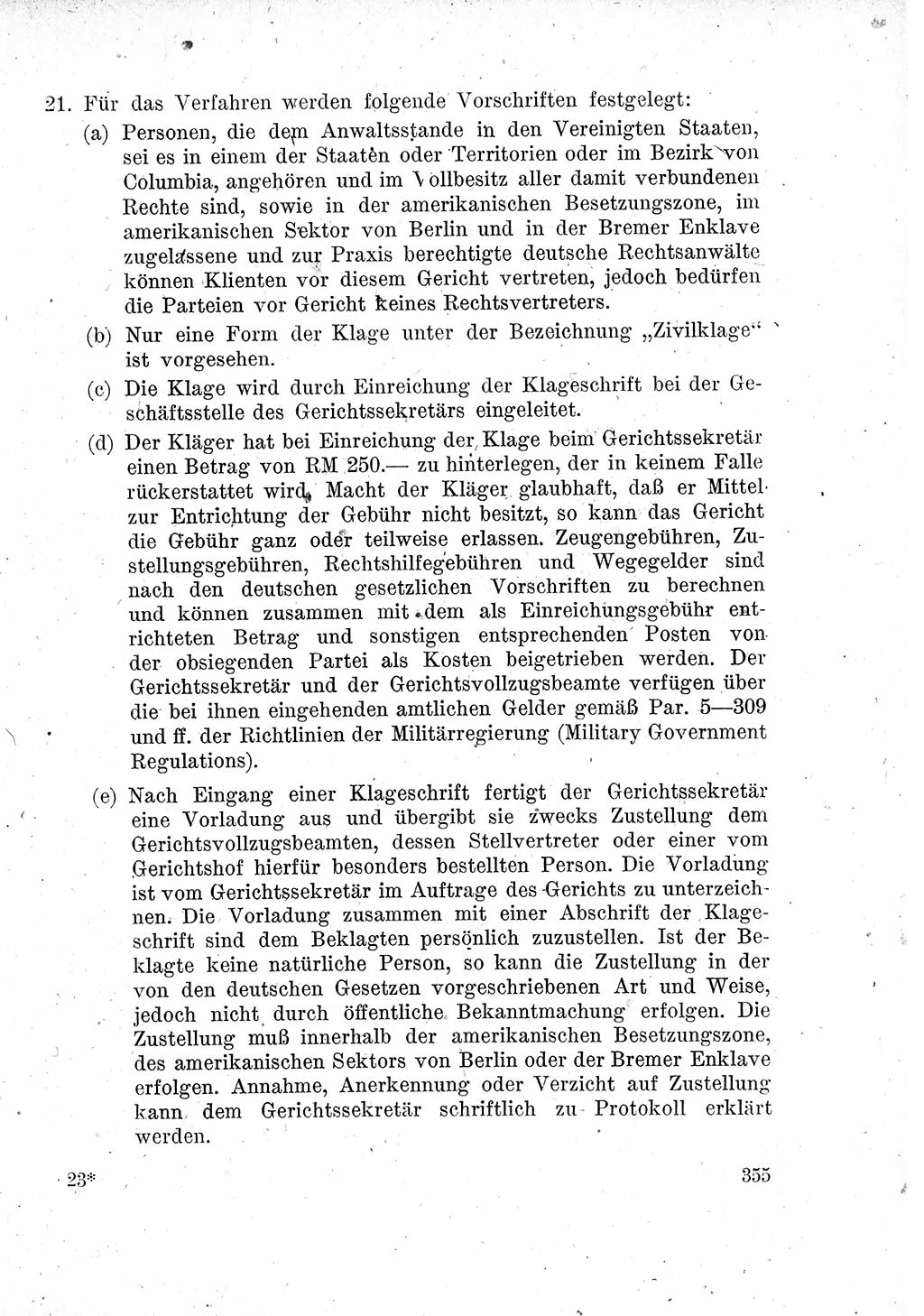 Das Recht der Besatzungsmacht (Deutschland), Proklamationen, Deklerationen, Verordnungen, Gesetze und Bekanntmachungen 1947, Seite 355 (R. Bes. Dtl. 1947, S. 355)