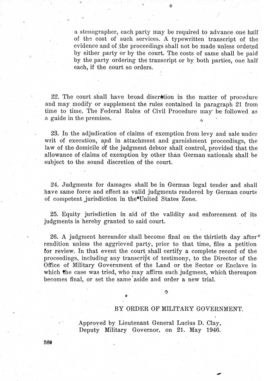 Das Recht der Besatzungsmacht (Deutschland), Proklamationen, Deklerationen, Verordnungen, Gesetze und Bekanntmachungen 1947, Seite 360 (R. Bes. Dtl. 1947, S. 360)