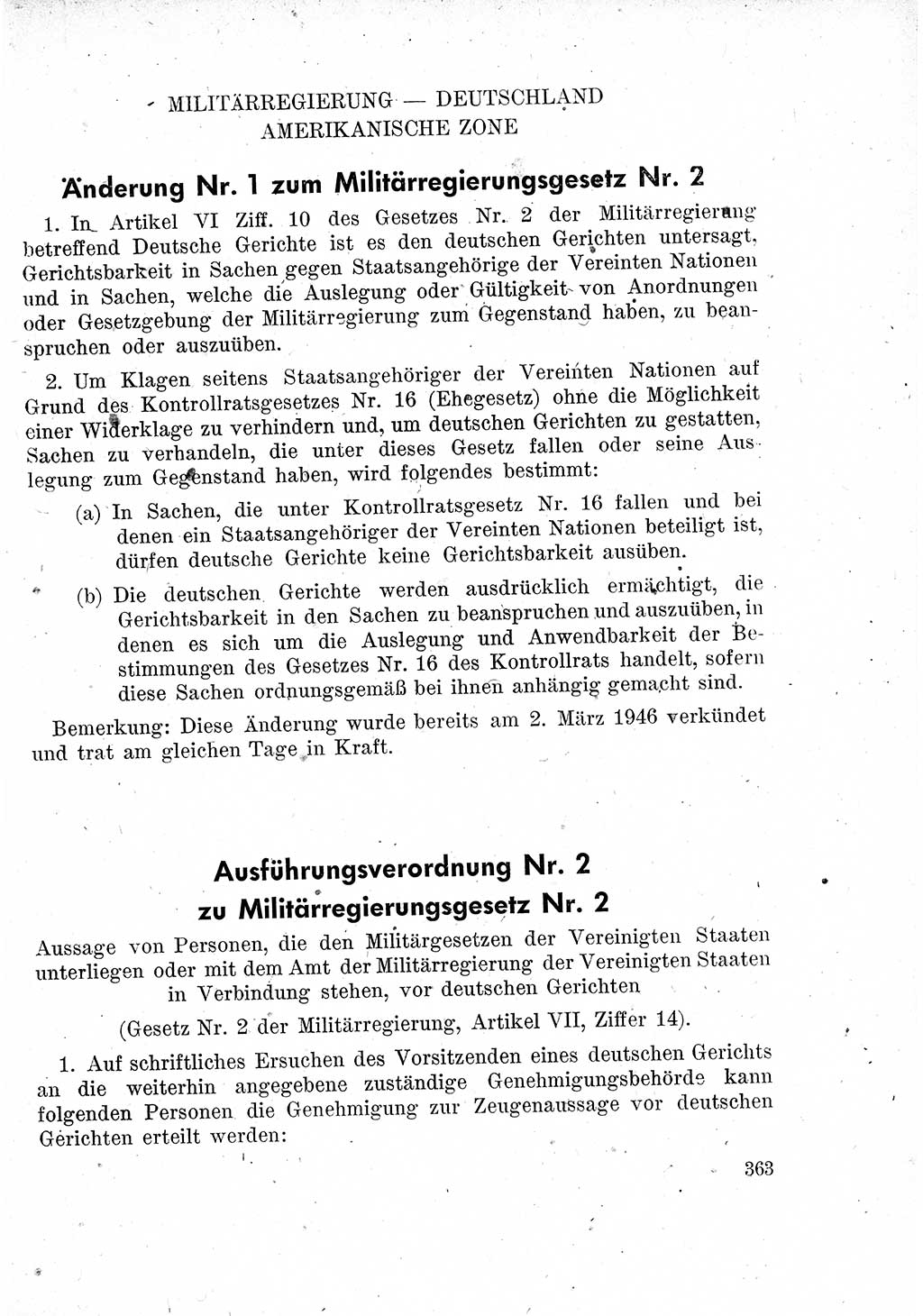 Das Recht der Besatzungsmacht (Deutschland), Proklamationen, Deklerationen, Verordnungen, Gesetze und Bekanntmachungen 1947, Seite 363 (R. Bes. Dtl. 1947, S. 363)