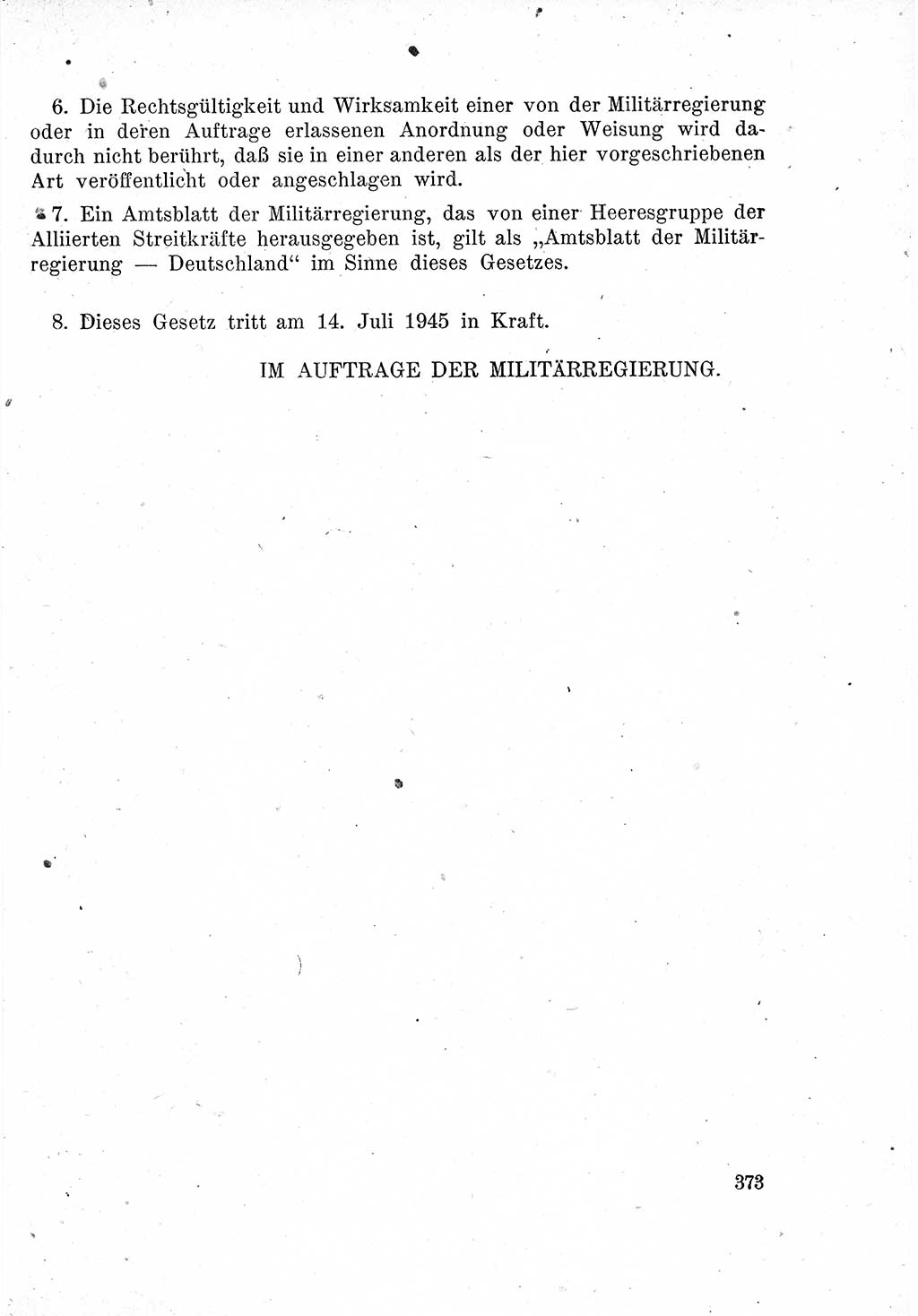 Das Recht der Besatzungsmacht (Deutschland), Proklamationen, Deklerationen, Verordnungen, Gesetze und Bekanntmachungen 1947, Seite 373 (R. Bes. Dtl. 1947, S. 373)