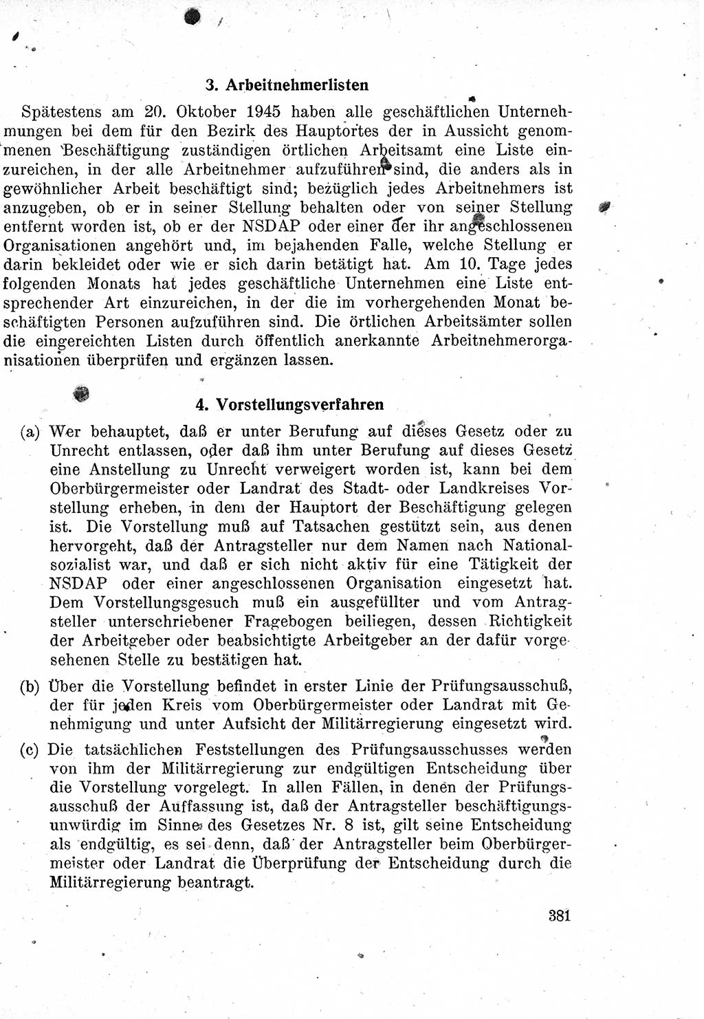 Das Recht der Besatzungsmacht (Deutschland), Proklamationen, Deklerationen, Verordnungen, Gesetze und Bekanntmachungen 1947, Seite 381 (R. Bes. Dtl. 1947, S. 381)