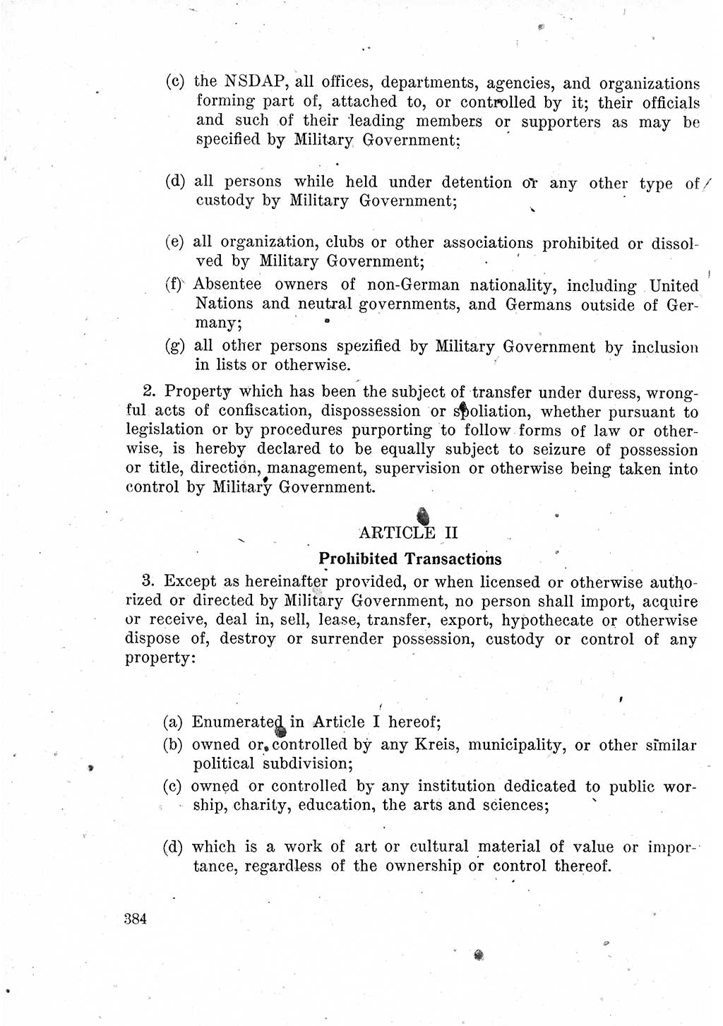 Das Recht der Besatzungsmacht (Deutschland), Proklamationen, Deklerationen, Verordnungen, Gesetze und Bekanntmachungen 1947, Seite 384 (R. Bes. Dtl. 1947, S. 384)