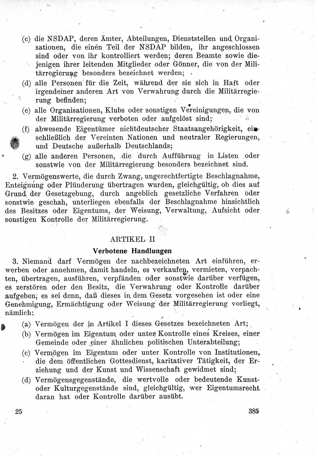 Das Recht der Besatzungsmacht (Deutschland), Proklamationen, Deklerationen, Verordnungen, Gesetze und Bekanntmachungen 1947, Seite 385 (R. Bes. Dtl. 1947, S. 385)
