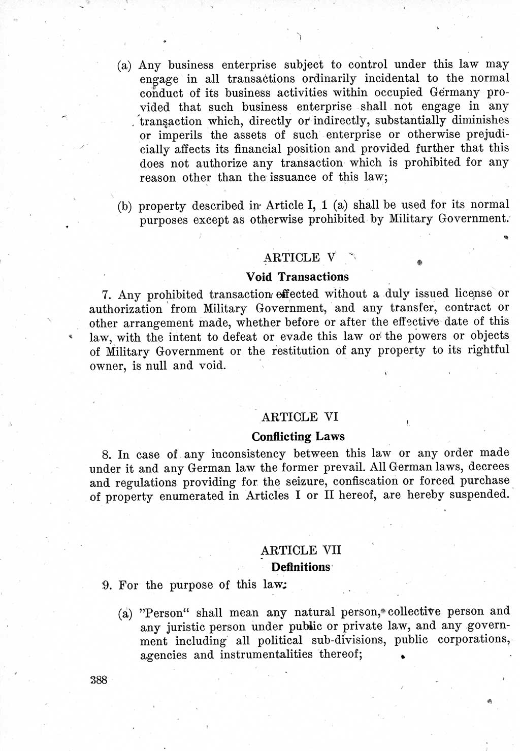 Das Recht der Besatzungsmacht (Deutschland), Proklamationen, Deklerationen, Verordnungen, Gesetze und Bekanntmachungen 1947, Seite 388 (R. Bes. Dtl. 1947, S. 388)