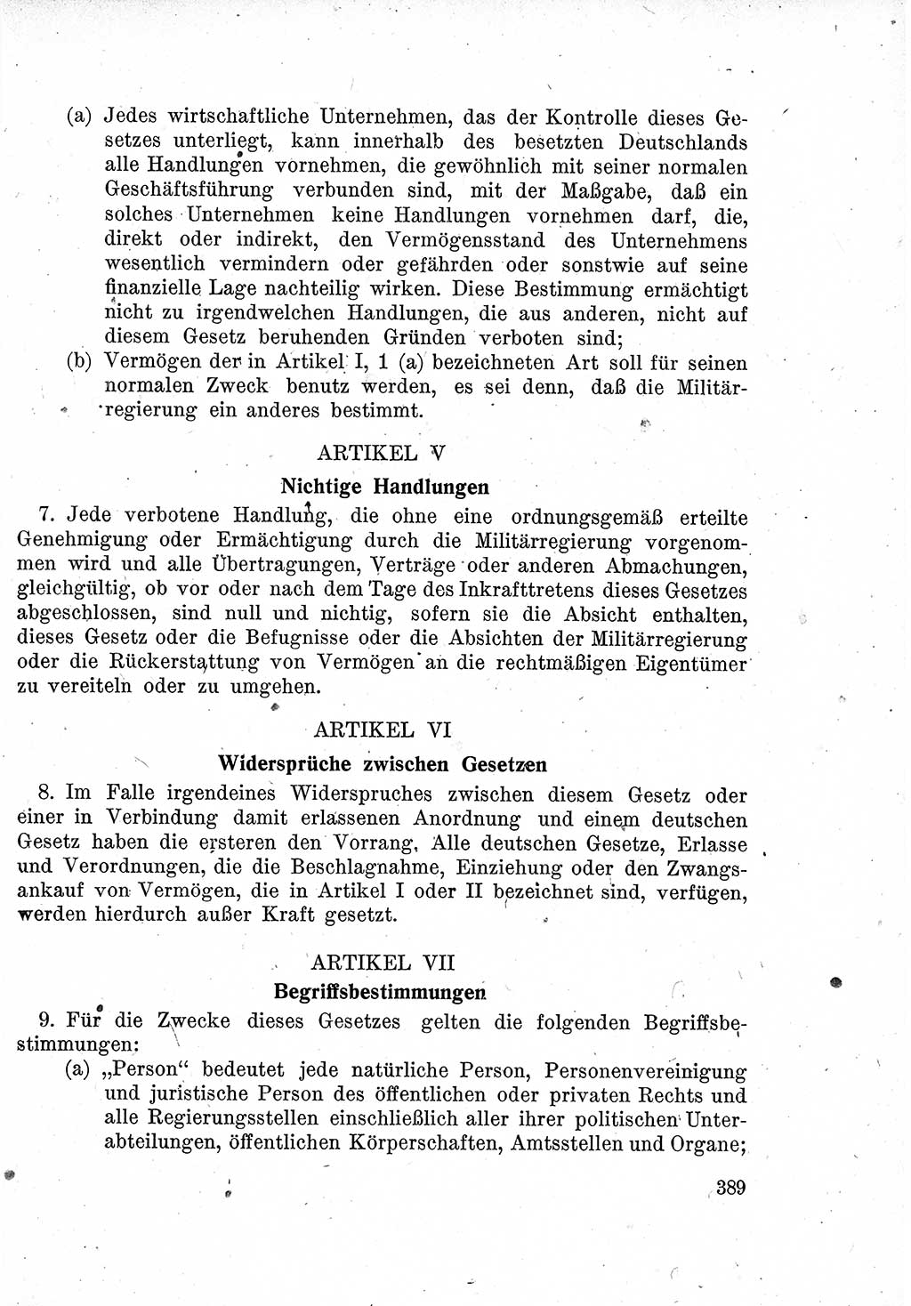 Das Recht der Besatzungsmacht (Deutschland), Proklamationen, Deklerationen, Verordnungen, Gesetze und Bekanntmachungen 1947, Seite 389 (R. Bes. Dtl. 1947, S. 389)