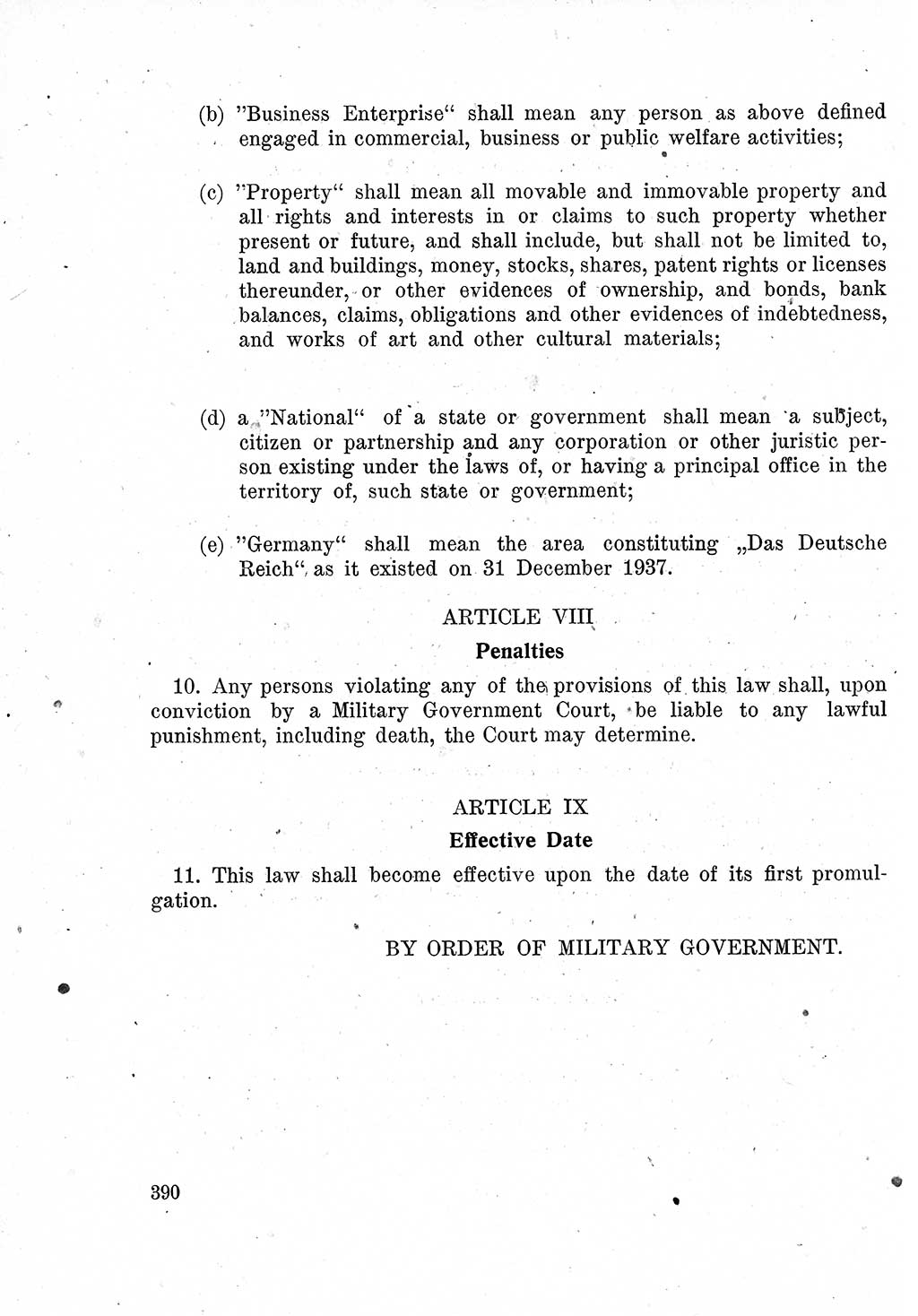 Das Recht der Besatzungsmacht (Deutschland), Proklamationen, Deklerationen, Verordnungen, Gesetze und Bekanntmachungen 1947, Seite 390 (R. Bes. Dtl. 1947, S. 390)
