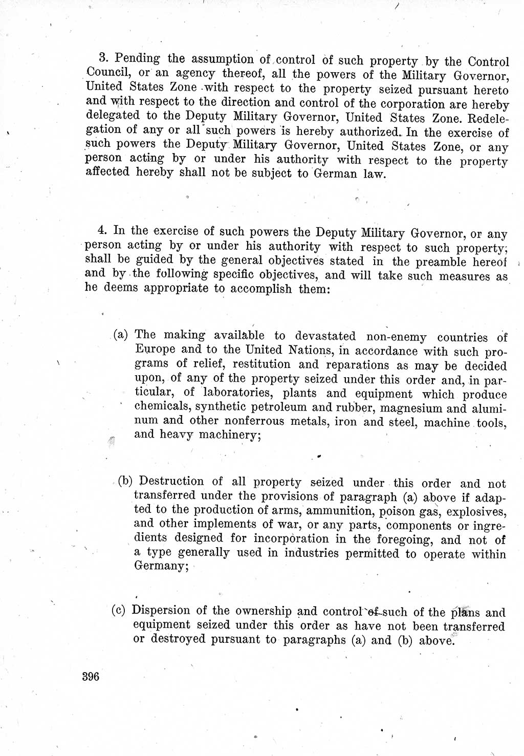 Das Recht der Besatzungsmacht (Deutschland), Proklamationen, Deklerationen, Verordnungen, Gesetze und Bekanntmachungen 1947, Seite 396 (R. Bes. Dtl. 1947, S. 396)