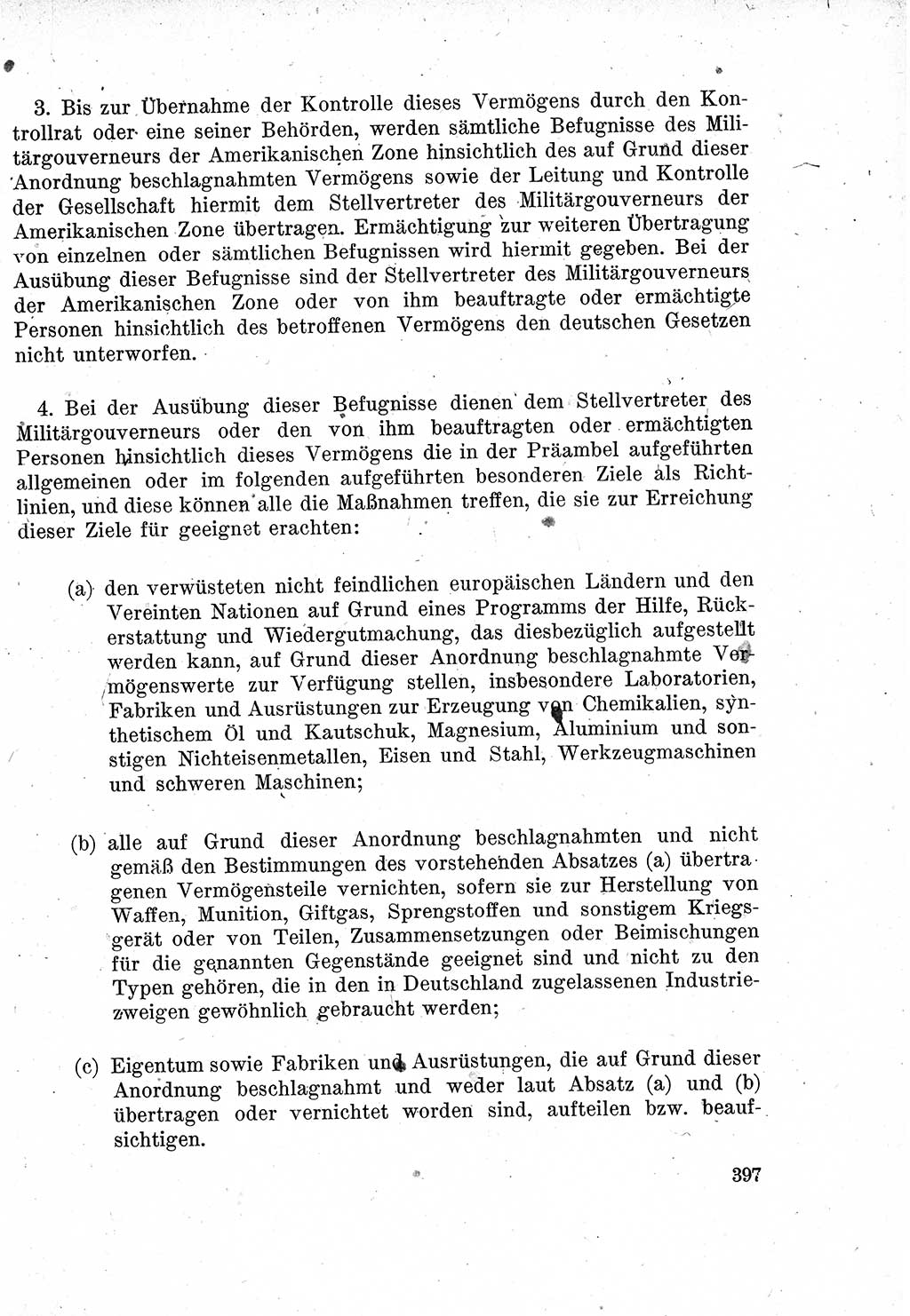 Das Recht der Besatzungsmacht (Deutschland), Proklamationen, Deklerationen, Verordnungen, Gesetze und Bekanntmachungen 1947, Seite 397 (R. Bes. Dtl. 1947, S. 397)