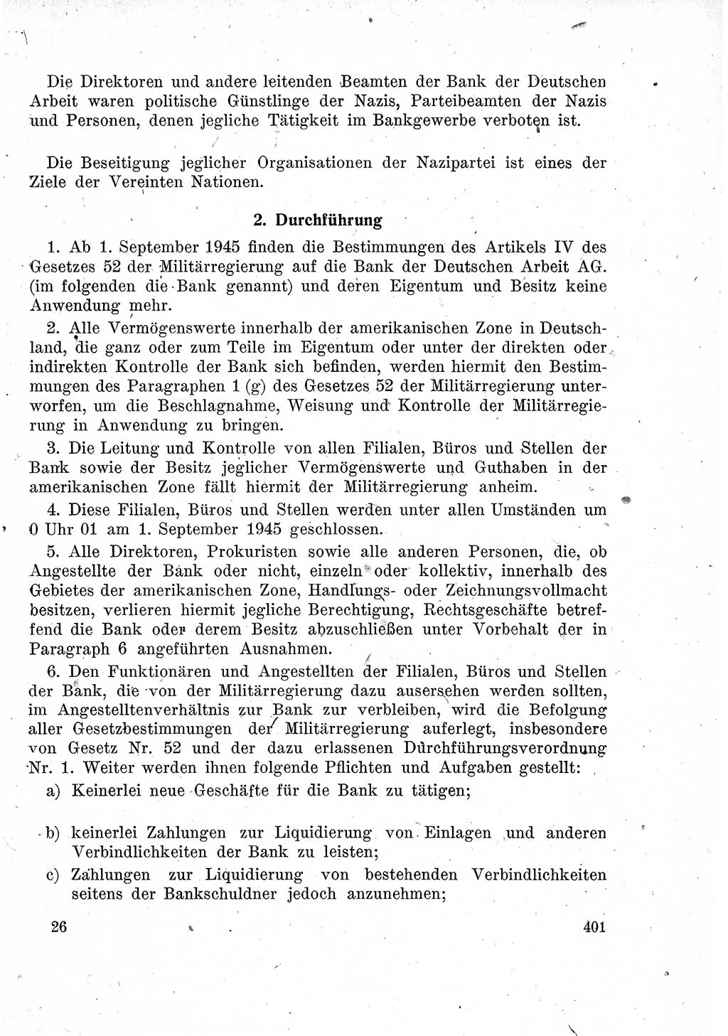 Das Recht der Besatzungsmacht (Deutschland), Proklamationen, Deklerationen, Verordnungen, Gesetze und Bekanntmachungen 1947, Seite 401 (R. Bes. Dtl. 1947, S. 401)