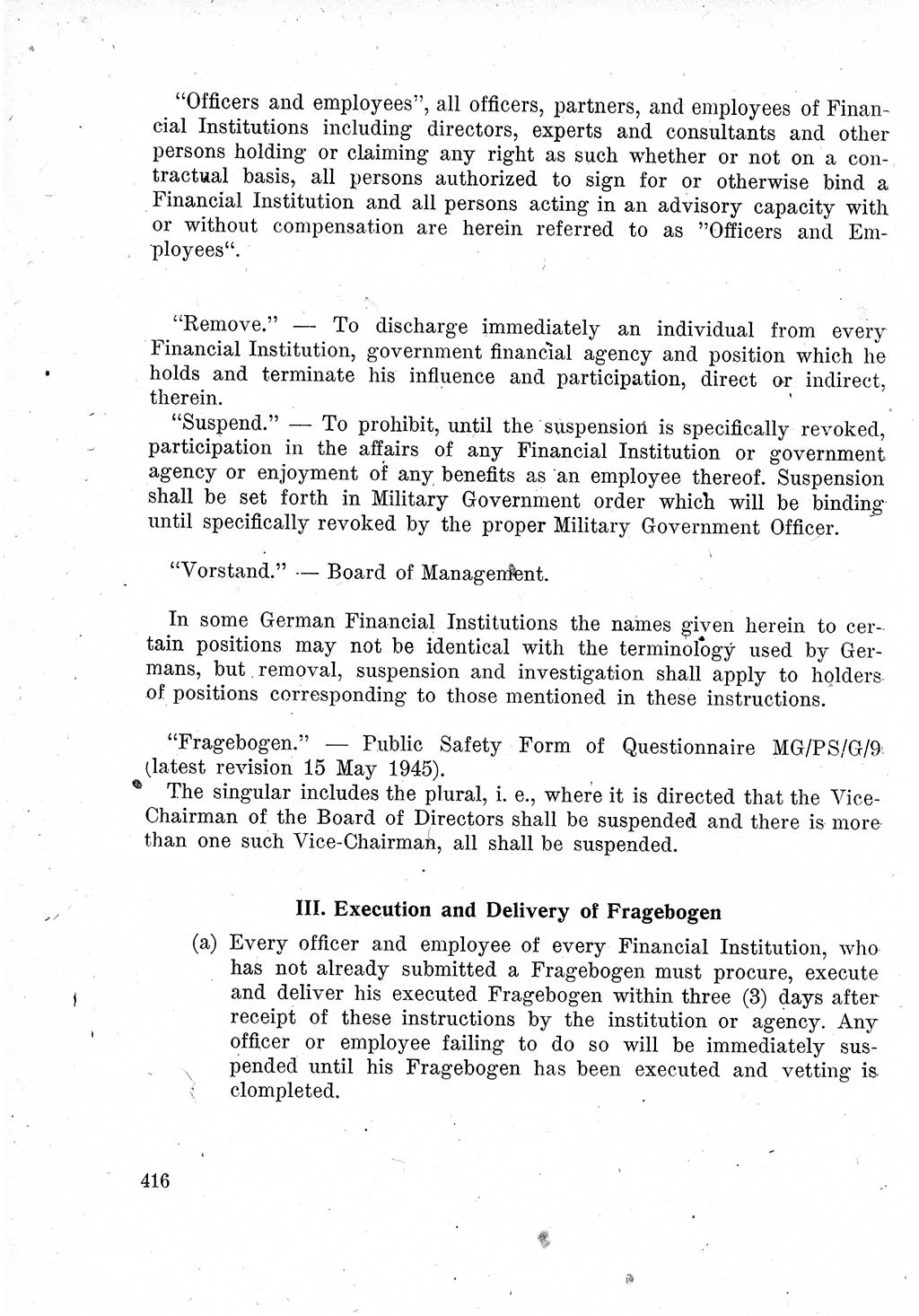Das Recht der Besatzungsmacht (Deutschland), Proklamationen, Deklerationen, Verordnungen, Gesetze und Bekanntmachungen 1947, Seite 416 (R. Bes. Dtl. 1947, S. 416)