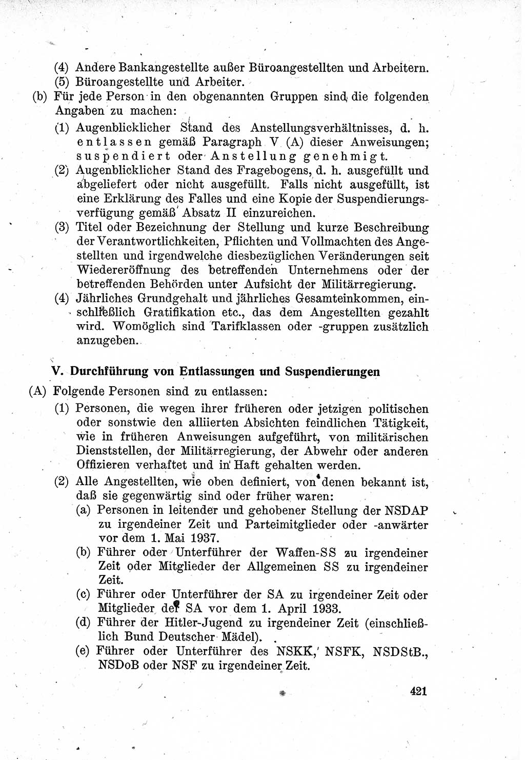 Das Recht der Besatzungsmacht (Deutschland), Proklamationen, Deklerationen, Verordnungen, Gesetze und Bekanntmachungen 1947, Seite 421 (R. Bes. Dtl. 1947, S. 421)