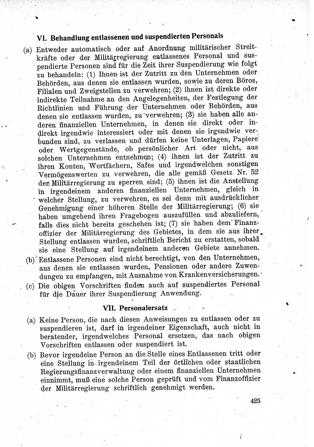 Das Recht der Besatzungsmacht (Deutschland), Proklamationen, Deklerationen, Verordnungen, Gesetze und Bekanntmachungen 1947, Seite 425 (R. Bes. Dtl. 1947, S. 425)