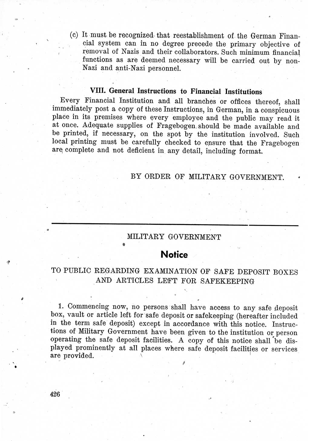 Das Recht der Besatzungsmacht (Deutschland), Proklamationen, Deklerationen, Verordnungen, Gesetze und Bekanntmachungen 1947, Seite 426 (R. Bes. Dtl. 1947, S. 426)