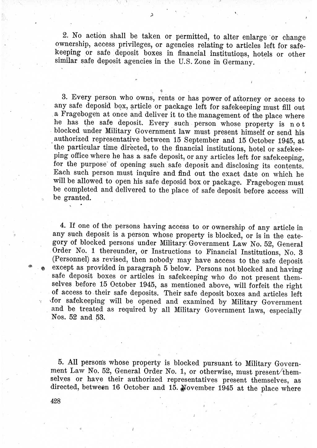 Das Recht der Besatzungsmacht (Deutschland), Proklamationen, Deklerationen, Verordnungen, Gesetze und Bekanntmachungen 1947, Seite 428 (R. Bes. Dtl. 1947, S. 428)