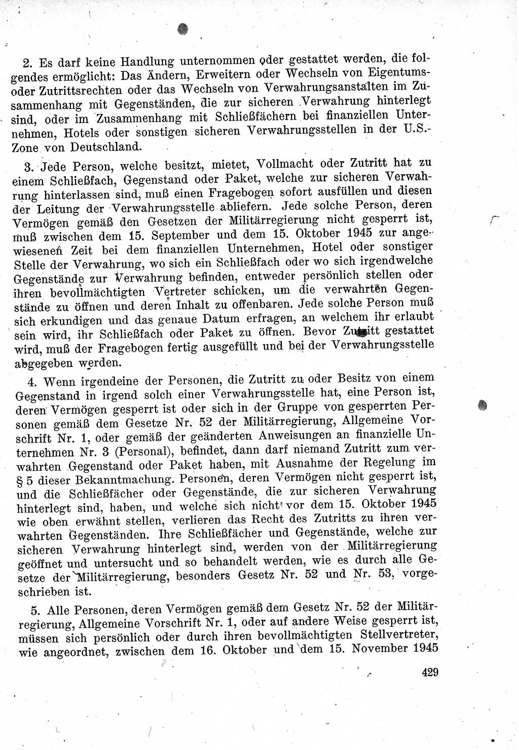 Das Recht der Besatzungsmacht (Deutschland), Proklamationen, Deklerationen, Verordnungen, Gesetze und Bekanntmachungen 1947, Seite 429 (R. Bes. Dtl. 1947, S. 429)