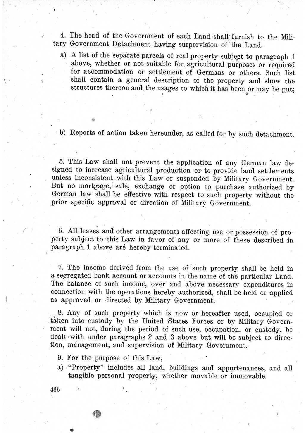 Das Recht der Besatzungsmacht (Deutschland), Proklamationen, Deklerationen, Verordnungen, Gesetze und Bekanntmachungen 1947, Seite 436 (R. Bes. Dtl. 1947, S. 436)