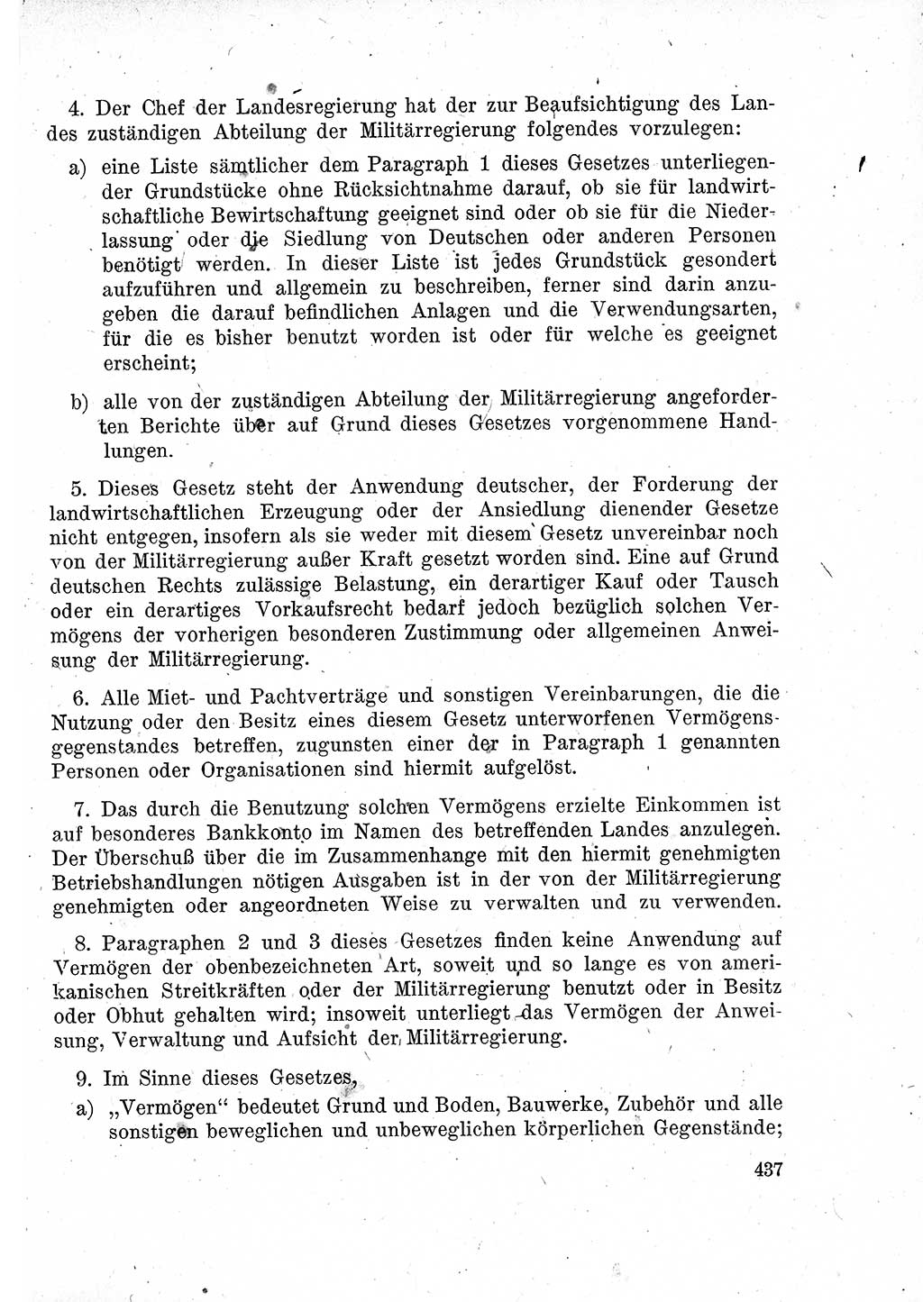 Das Recht der Besatzungsmacht (Deutschland), Proklamationen, Deklerationen, Verordnungen, Gesetze und Bekanntmachungen 1947, Seite 437 (R. Bes. Dtl. 1947, S. 437)
