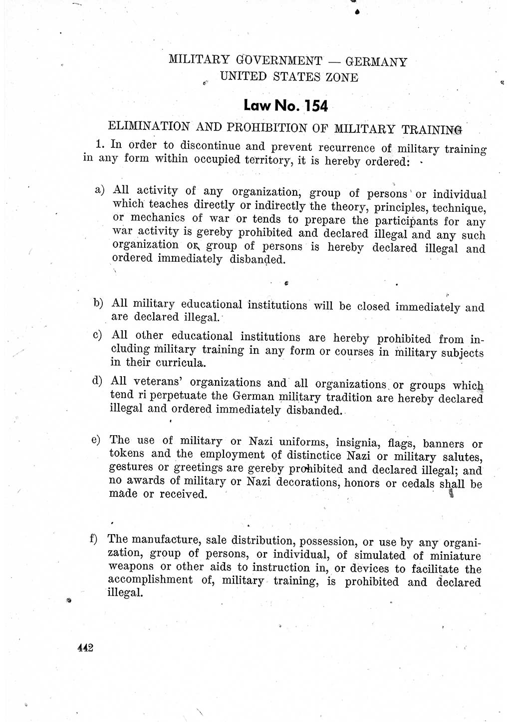 Das Recht der Besatzungsmacht (Deutschland), Proklamationen, Deklerationen, Verordnungen, Gesetze und Bekanntmachungen 1947, Seite 442 (R. Bes. Dtl. 1947, S. 442)