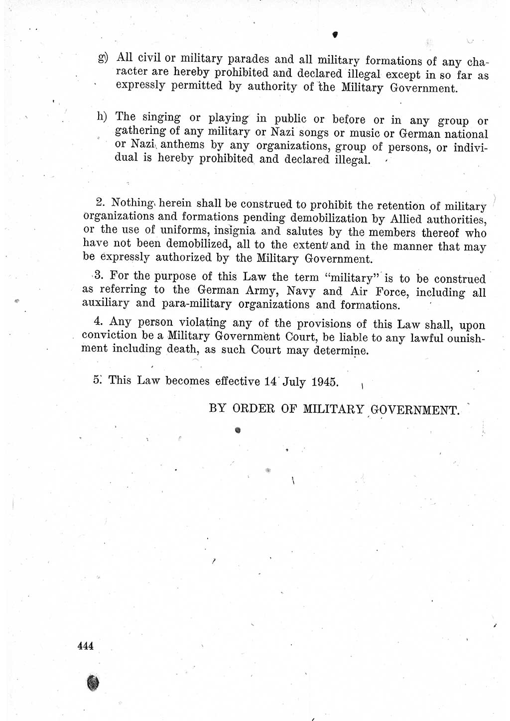 Das Recht der Besatzungsmacht (Deutschland), Proklamationen, Deklerationen, Verordnungen, Gesetze und Bekanntmachungen 1947, Seite 444 (R. Bes. Dtl. 1947, S. 444)