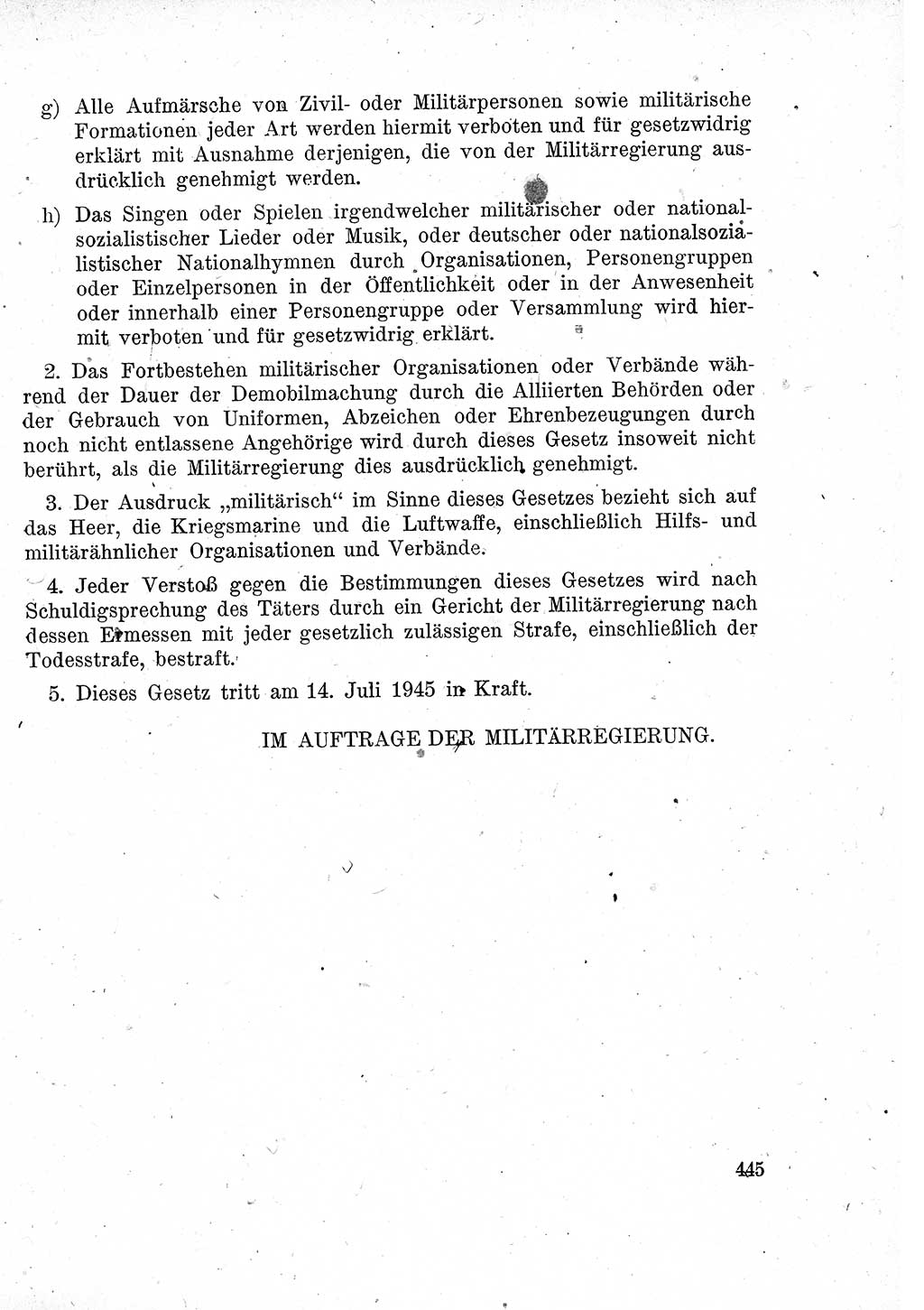 Das Recht der Besatzungsmacht (Deutschland), Proklamationen, Deklerationen, Verordnungen, Gesetze und Bekanntmachungen 1947, Seite 445 (R. Bes. Dtl. 1947, S. 445)