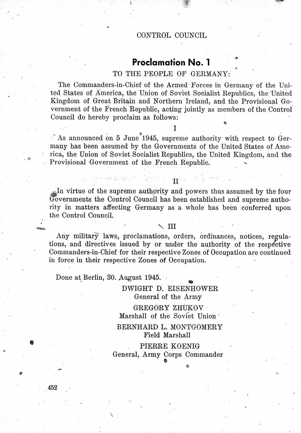 Das Recht der Besatzungsmacht (Deutschland), Proklamationen, Deklerationen, Verordnungen, Gesetze und Bekanntmachungen 1947, Seite 452 (R. Bes. Dtl. 1947, S. 452)