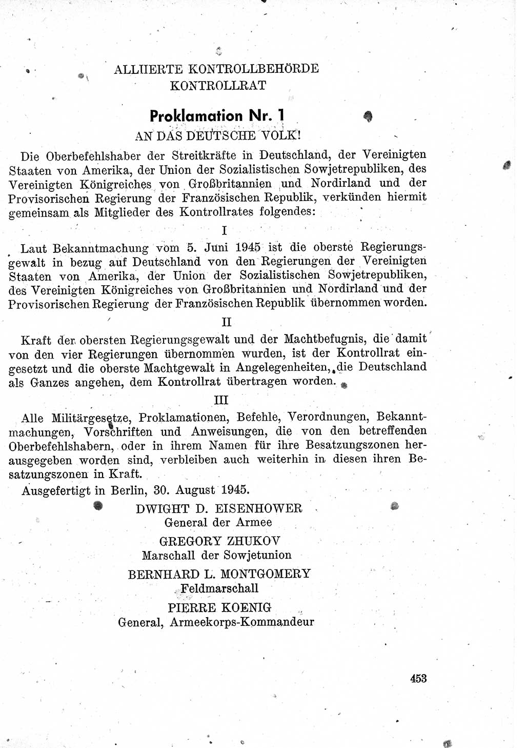Das Recht der Besatzungsmacht (Deutschland), Proklamationen, Deklerationen, Verordnungen, Gesetze und Bekanntmachungen 1947, Seite 453 (R. Bes. Dtl. 1947, S. 453)