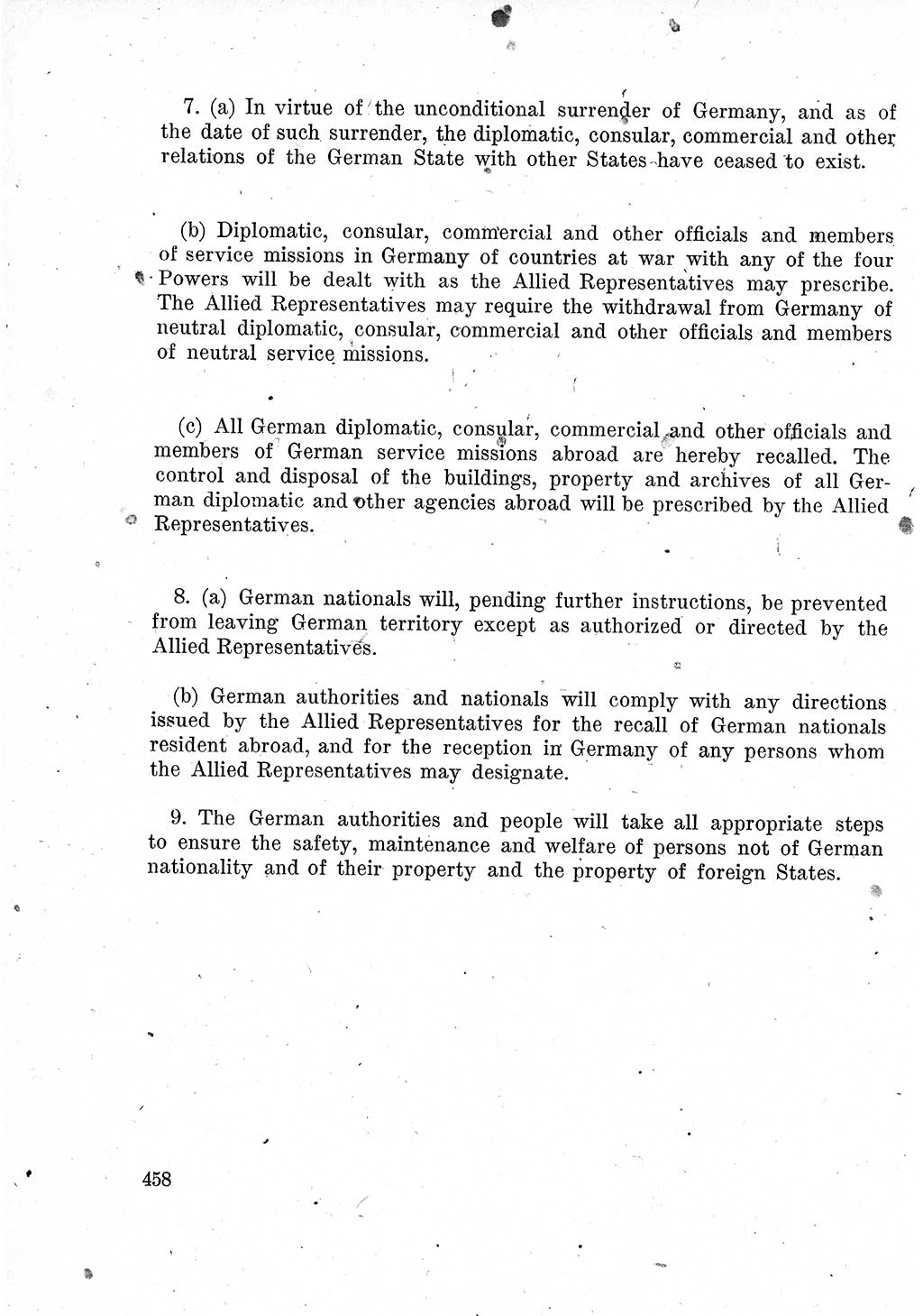 Das Recht der Besatzungsmacht (Deutschland), Proklamationen, Deklerationen, Verordnungen, Gesetze und Bekanntmachungen 1947, Seite 458 (R. Bes. Dtl. 1947, S. 458)