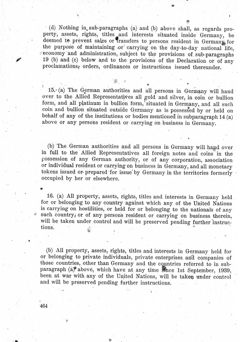 Das Recht der Besatzungsmacht (Deutschland), Proklamationen, Deklerationen, Verordnungen, Gesetze und Bekanntmachungen 1947, Seite 464 (R. Bes. Dtl. 1947, S. 464)