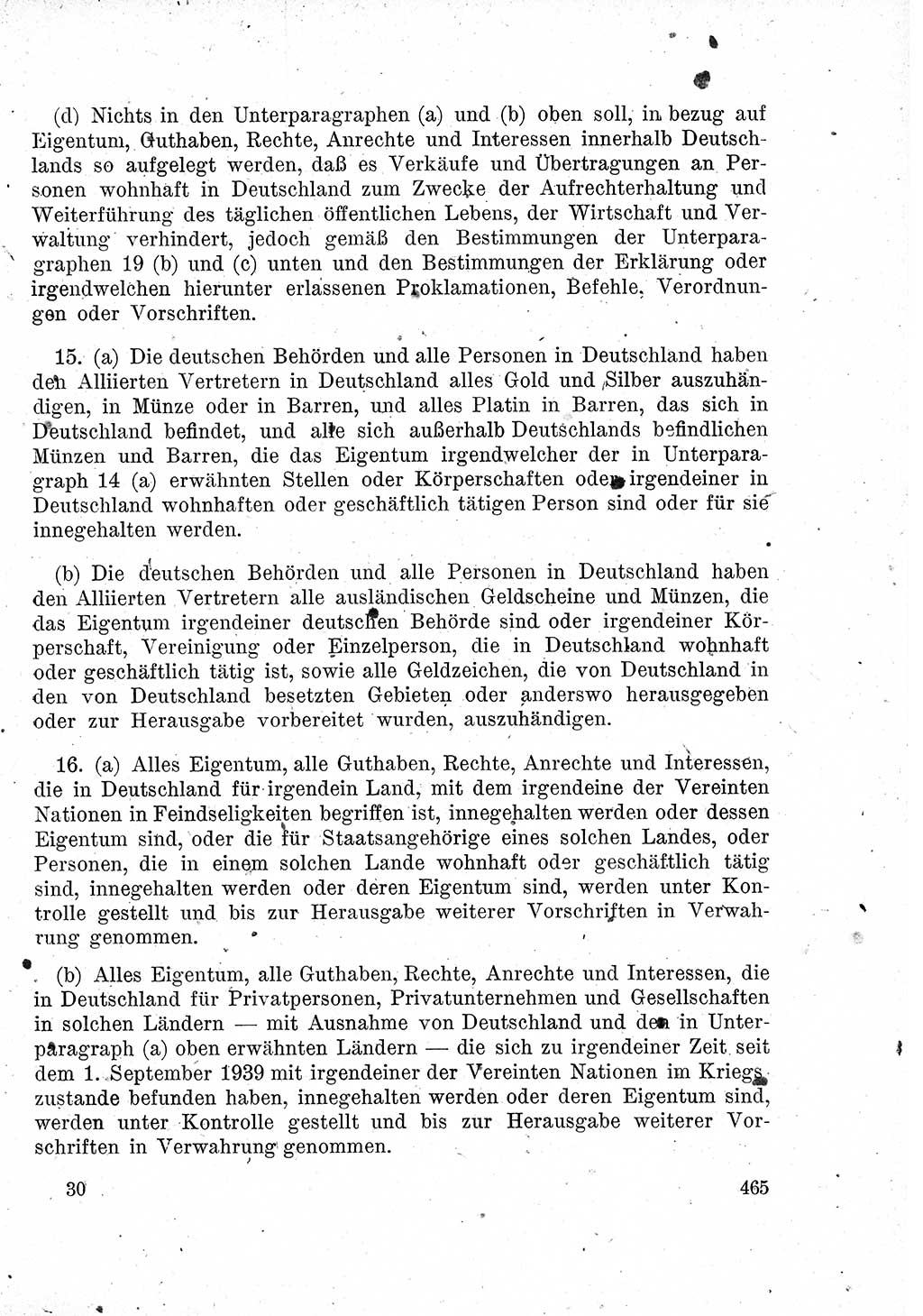 Das Recht der Besatzungsmacht (Deutschland), Proklamationen, Deklerationen, Verordnungen, Gesetze und Bekanntmachungen 1947, Seite 465 (R. Bes. Dtl. 1947, S. 465)