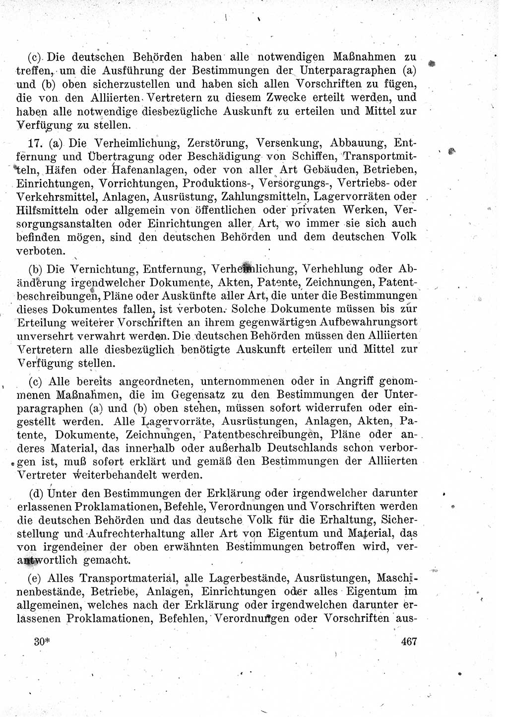 Das Recht der Besatzungsmacht (Deutschland), Proklamationen, Deklerationen, Verordnungen, Gesetze und Bekanntmachungen 1947, Seite 467 (R. Bes. Dtl. 1947, S. 467)