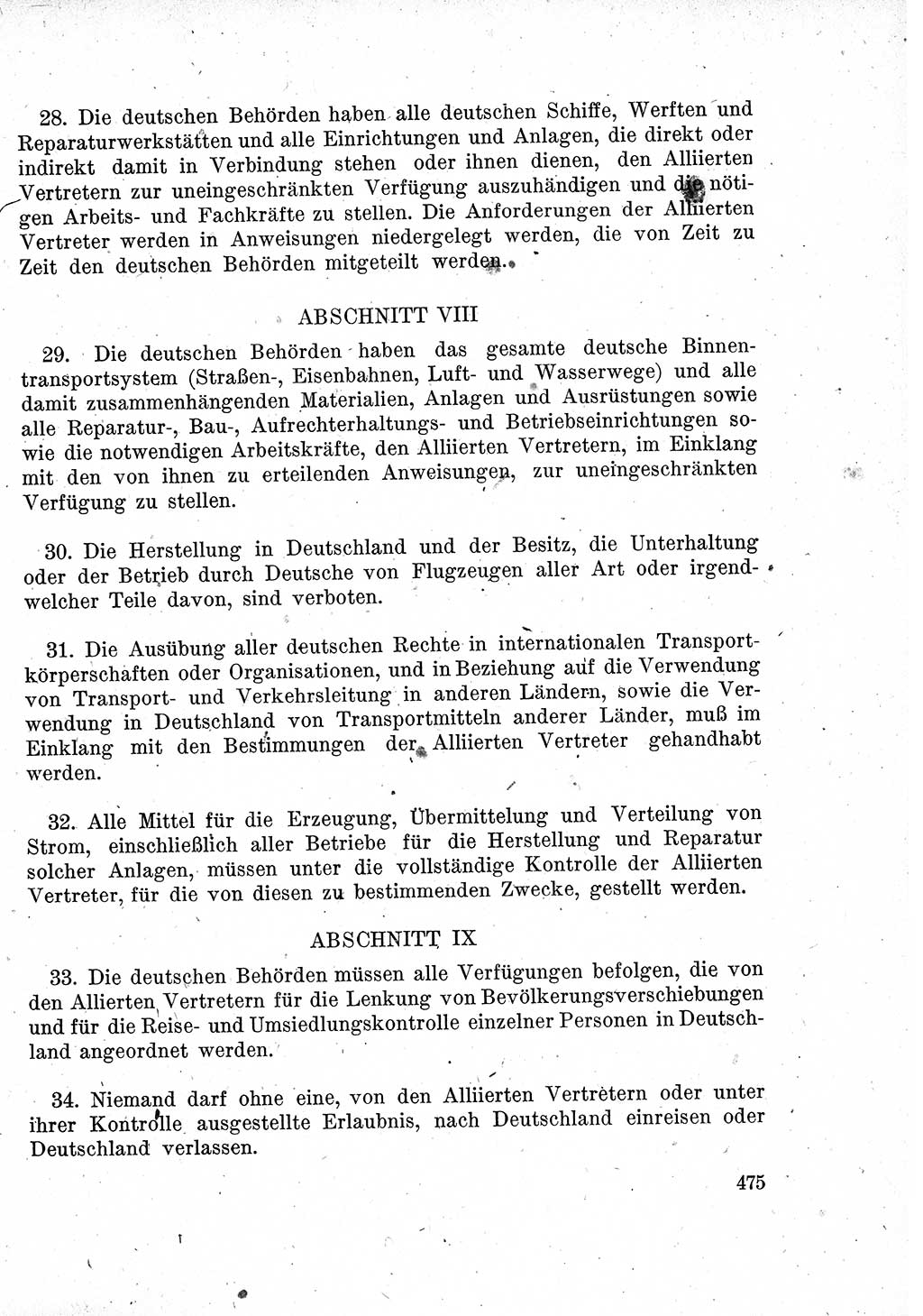 Das Recht der Besatzungsmacht (Deutschland), Proklamationen, Deklerationen, Verordnungen, Gesetze und Bekanntmachungen 1947, Seite 475 (R. Bes. Dtl. 1947, S. 475)