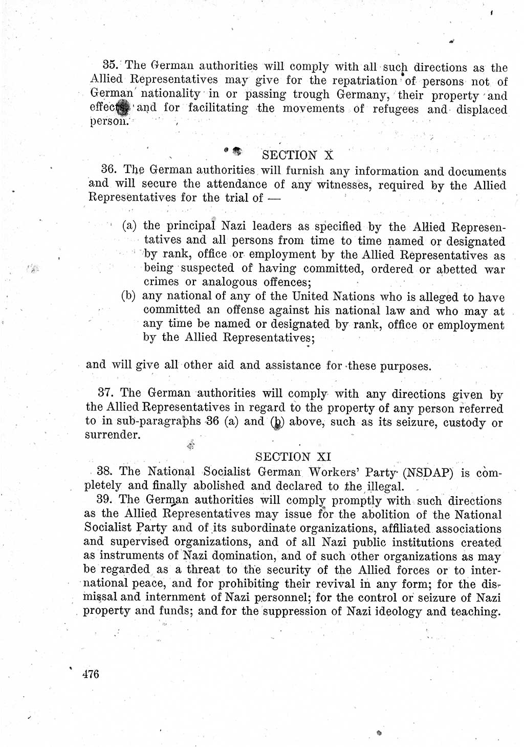 Das Recht der Besatzungsmacht (Deutschland), Proklamationen, Deklerationen, Verordnungen, Gesetze und Bekanntmachungen 1947, Seite 476 (R. Bes. Dtl. 1947, S. 476)