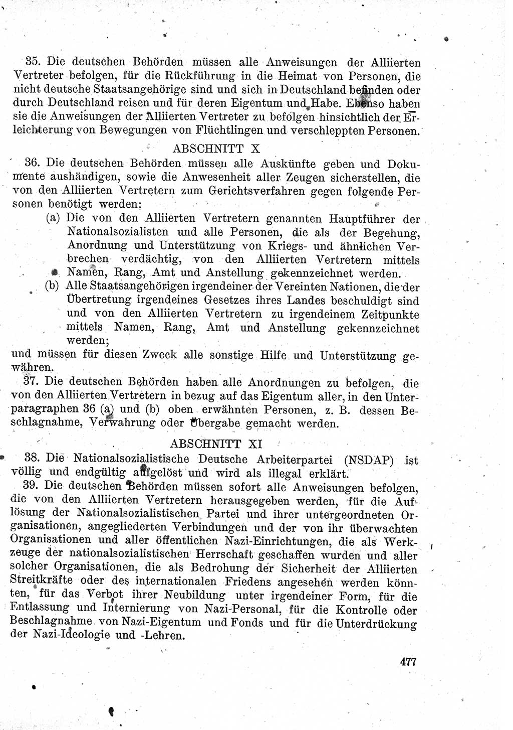 Das Recht der Besatzungsmacht (Deutschland), Proklamationen, Deklerationen, Verordnungen, Gesetze und Bekanntmachungen 1947, Seite 477 (R. Bes. Dtl. 1947, S. 477)