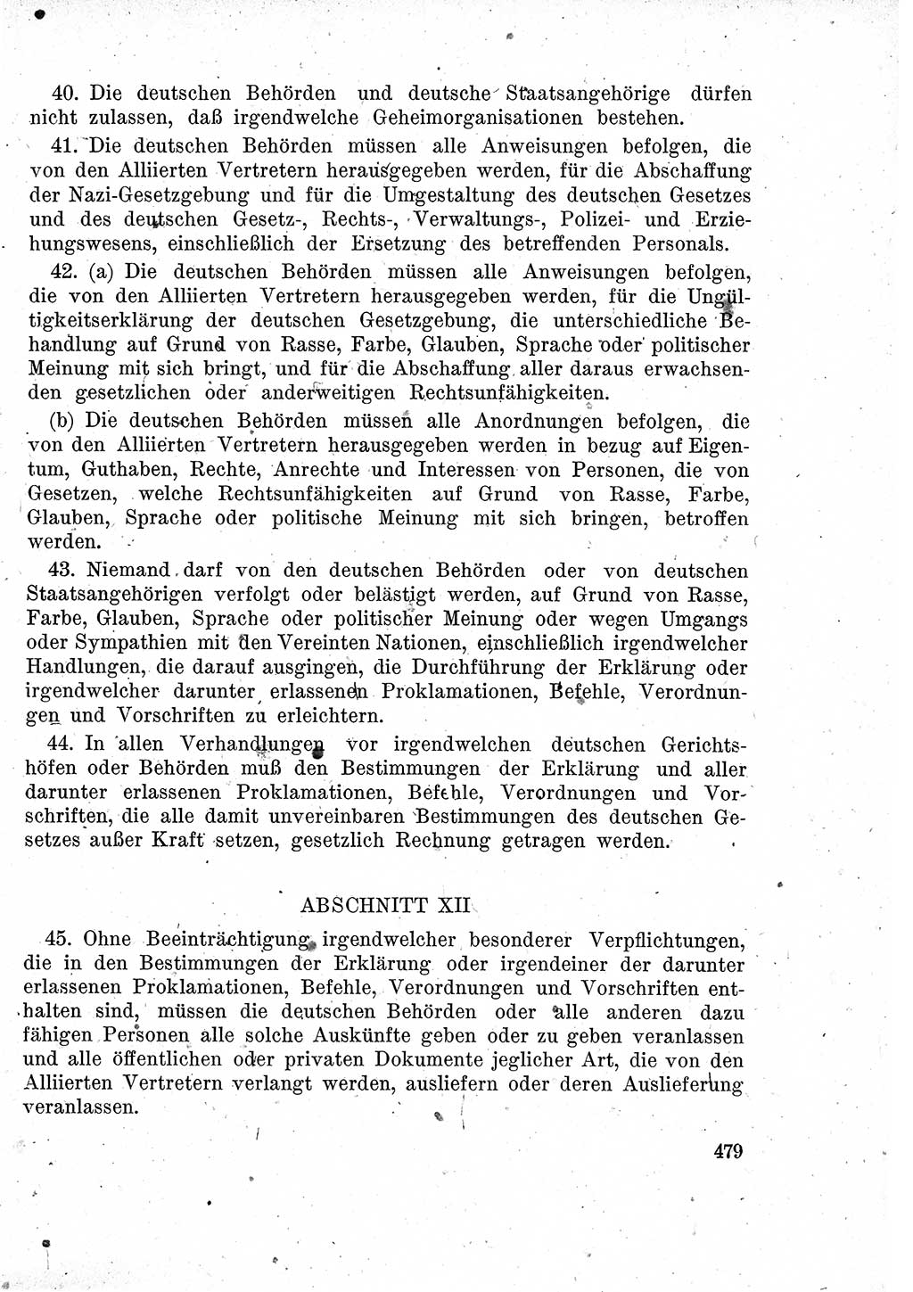 Das Recht der Besatzungsmacht (Deutschland), Proklamationen, Deklerationen, Verordnungen, Gesetze und Bekanntmachungen 1947, Seite 479 (R. Bes. Dtl. 1947, S. 479)
