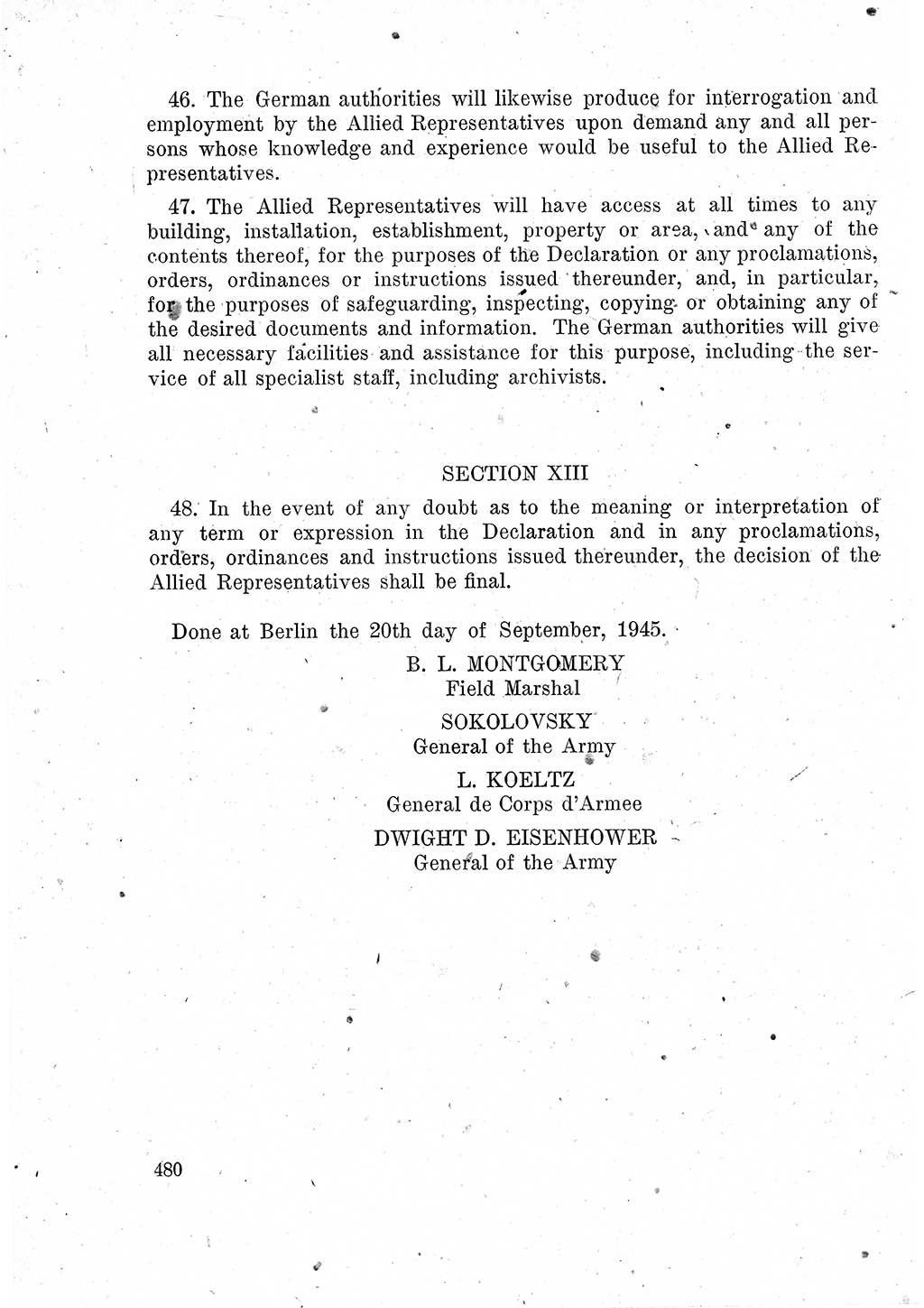 Das Recht der Besatzungsmacht (Deutschland), Proklamationen, Deklerationen, Verordnungen, Gesetze und Bekanntmachungen 1947, Seite 480 (R. Bes. Dtl. 1947, S. 480)