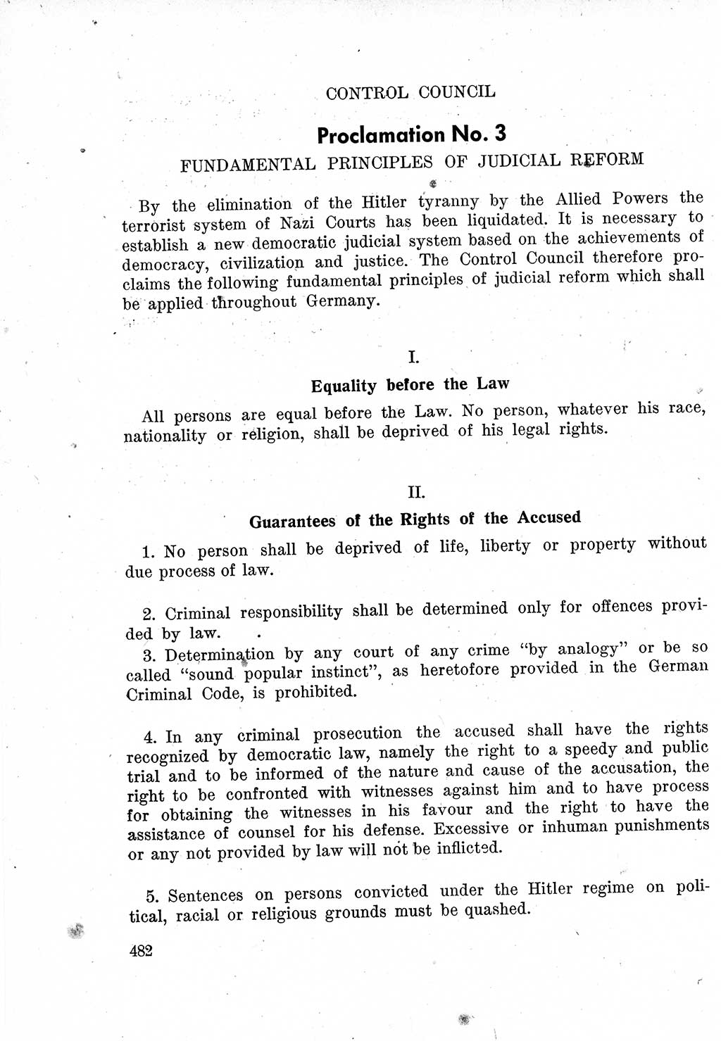 Das Recht der Besatzungsmacht (Deutschland), Proklamationen, Deklerationen, Verordnungen, Gesetze und Bekanntmachungen 1947, Seite 482 (R. Bes. Dtl. 1947, S. 482)