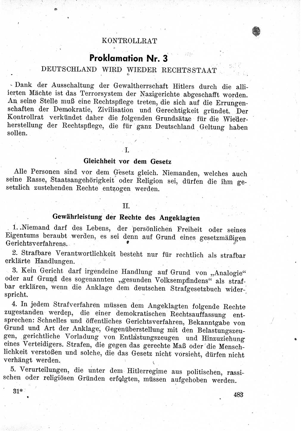 Das Recht der Besatzungsmacht (Deutschland), Proklamationen, Deklerationen, Verordnungen, Gesetze und Bekanntmachungen 1947, Seite 483 (R. Bes. Dtl. 1947, S. 483)